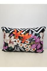 Mor Çiçek Desen Dikdörtgen Berjer Kırlent Kılıfı