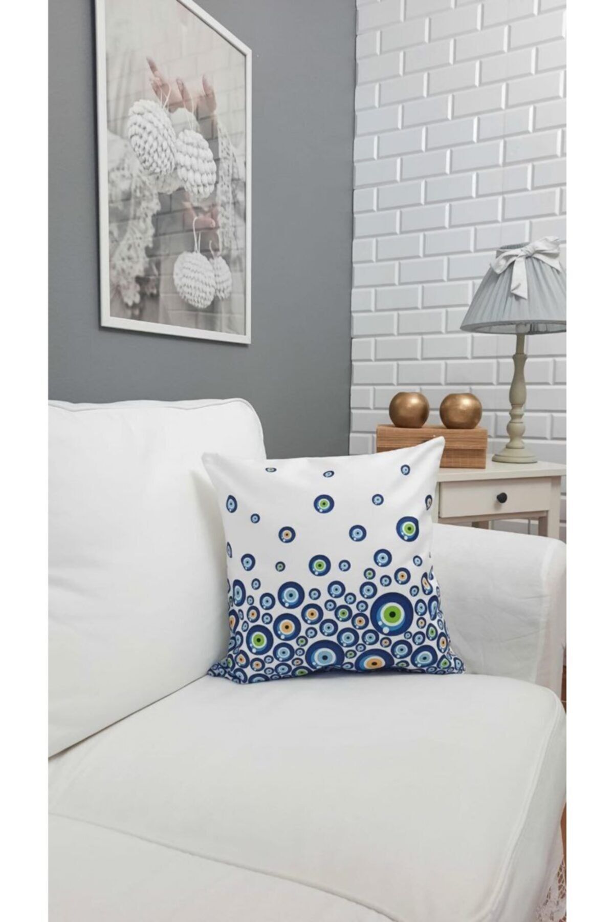 Nazar Boncuk Desen Kırlent Kılıfı