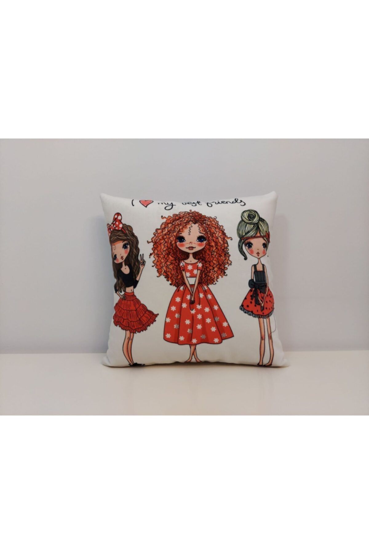 3 Kız Desen Kırlent Kılıfı