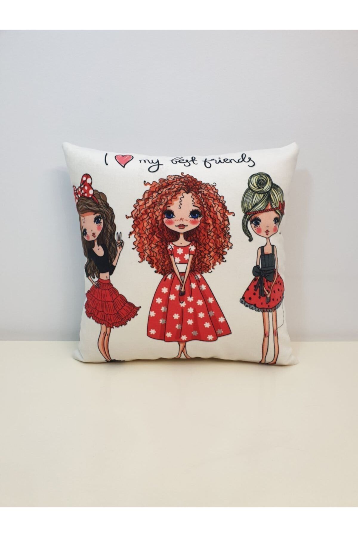 3 Kız Desen Kırlent Kılıfı