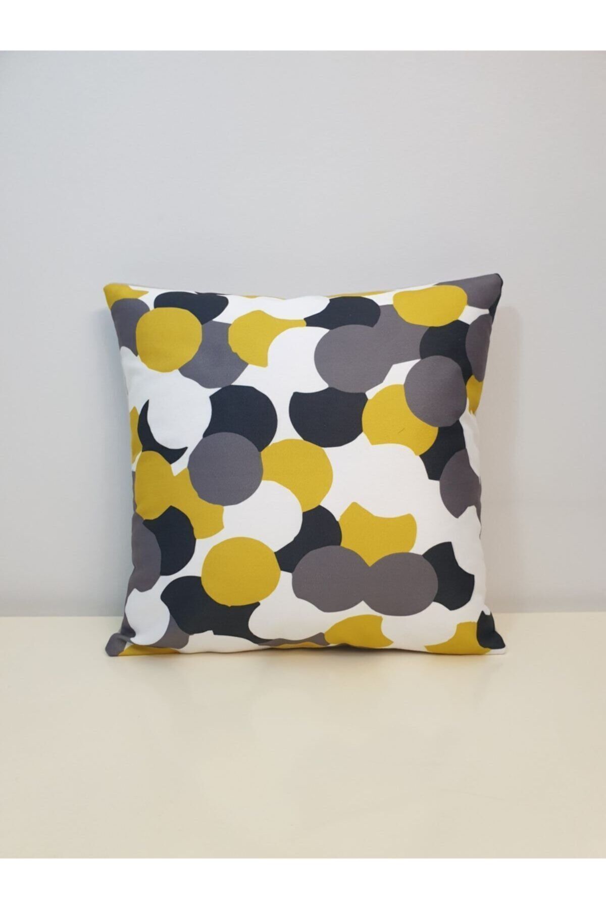 Sarı Gri Desen Kırlent Kılıfı