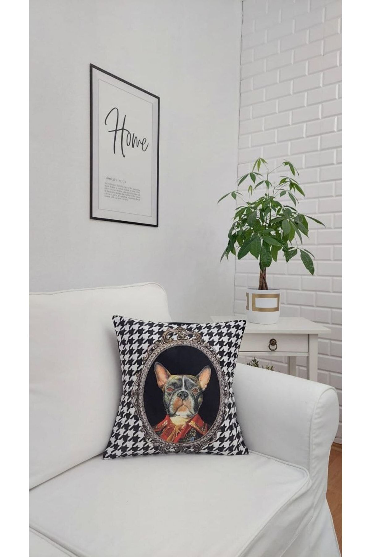 Köpek Kaz Ayağı Desen Kırlent Kılıfı