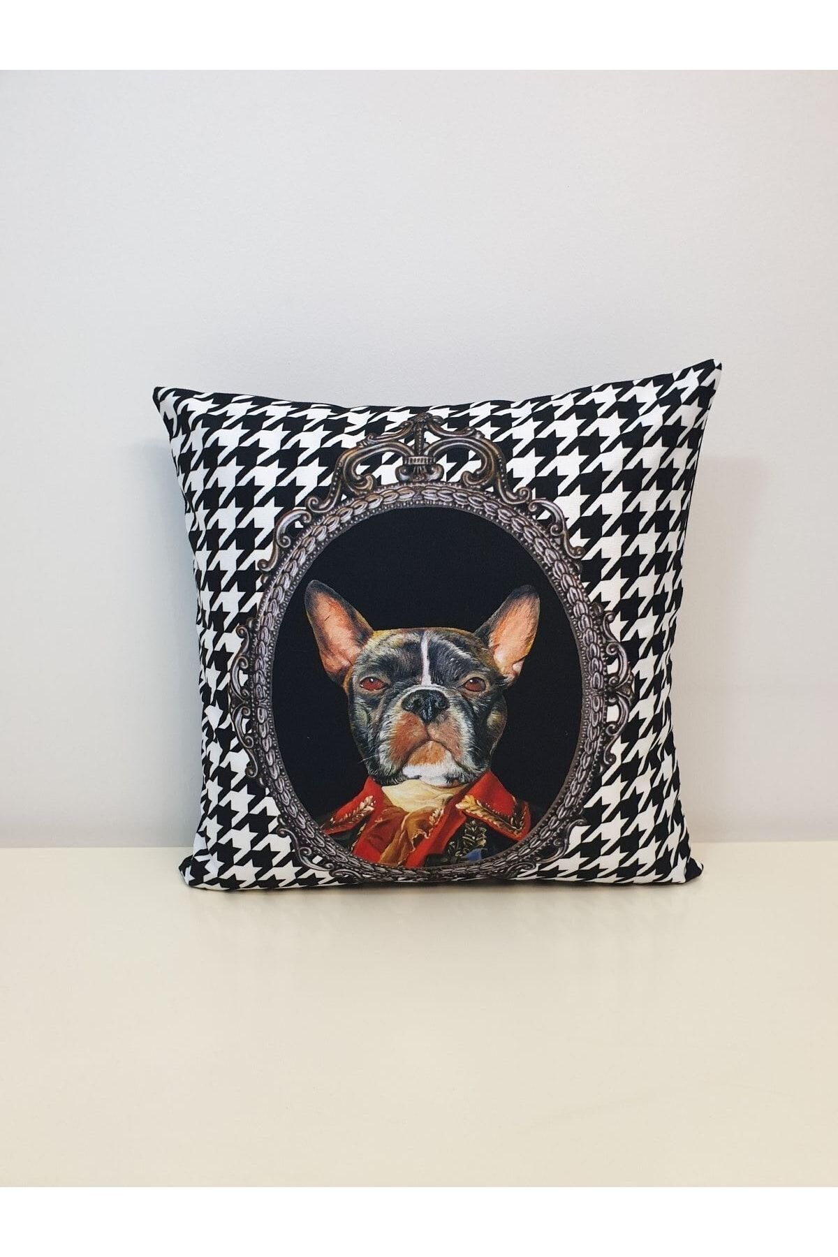 Köpek Kaz Ayağı Desen Kırlent Kılıfı