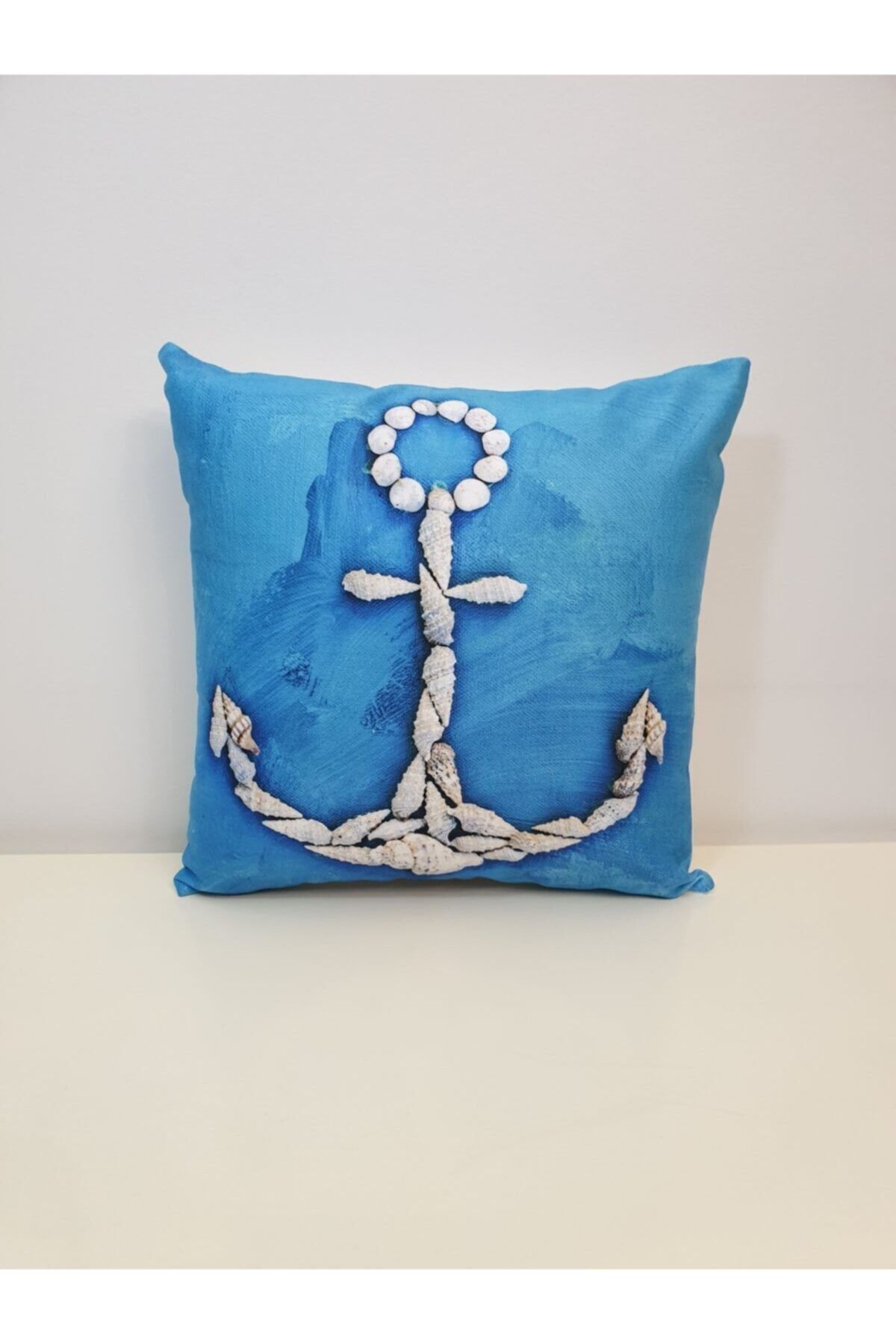 Deniz Kabuğu Çapa Desen Kırlent Kılıfı