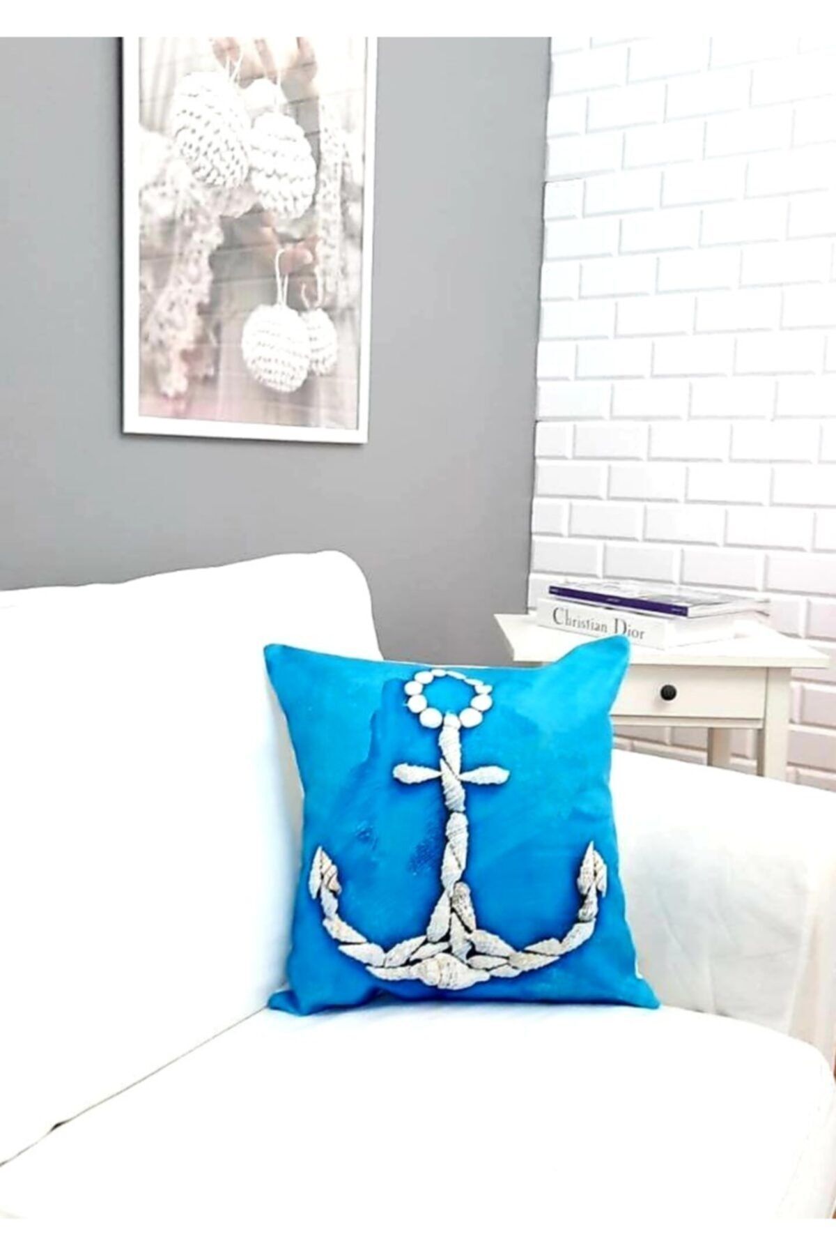 Deniz Kabuğu Çapa Desen Kırlent Kılıfı