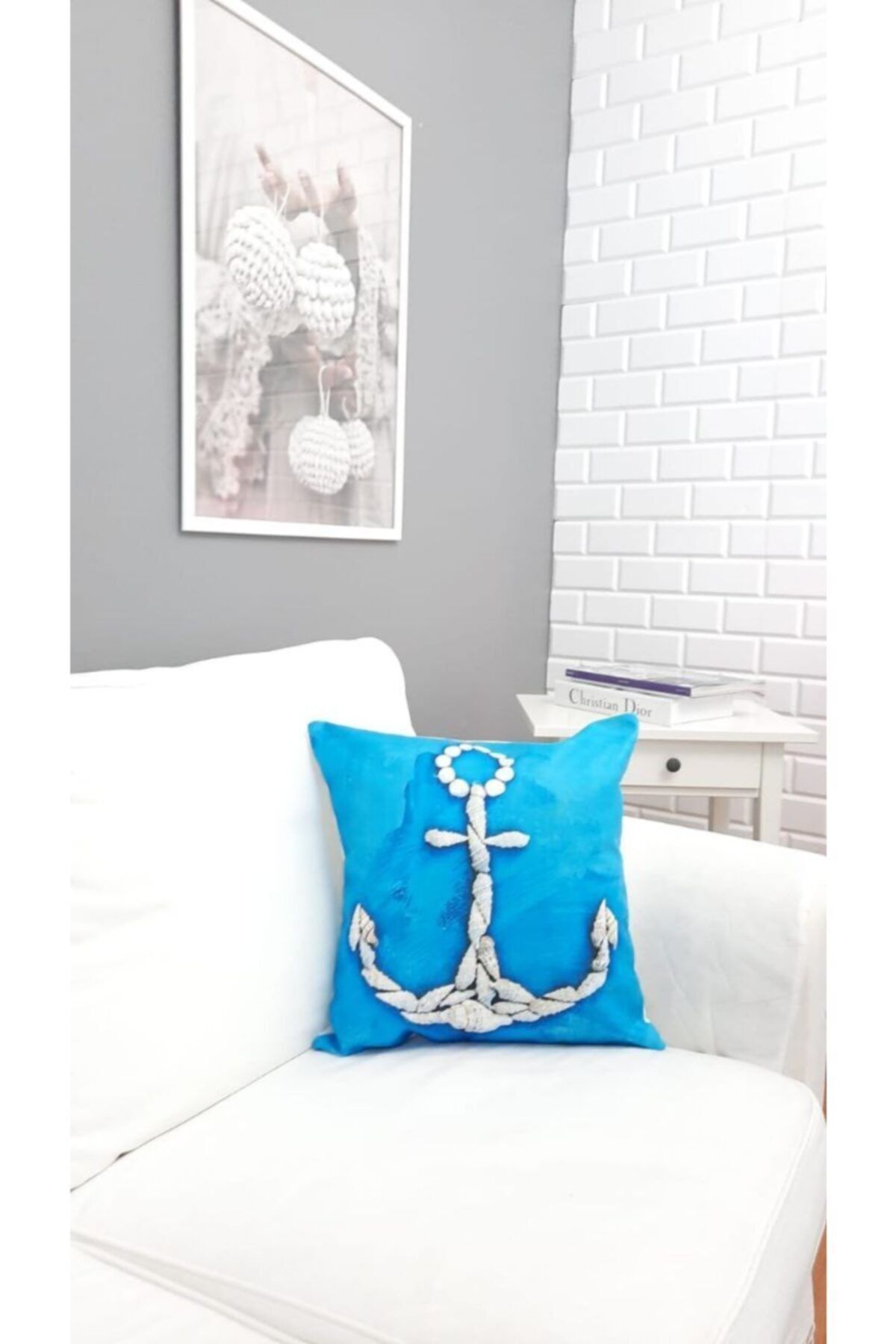 Deniz Kabuğu Çapa Desen Kırlent Kılıfı