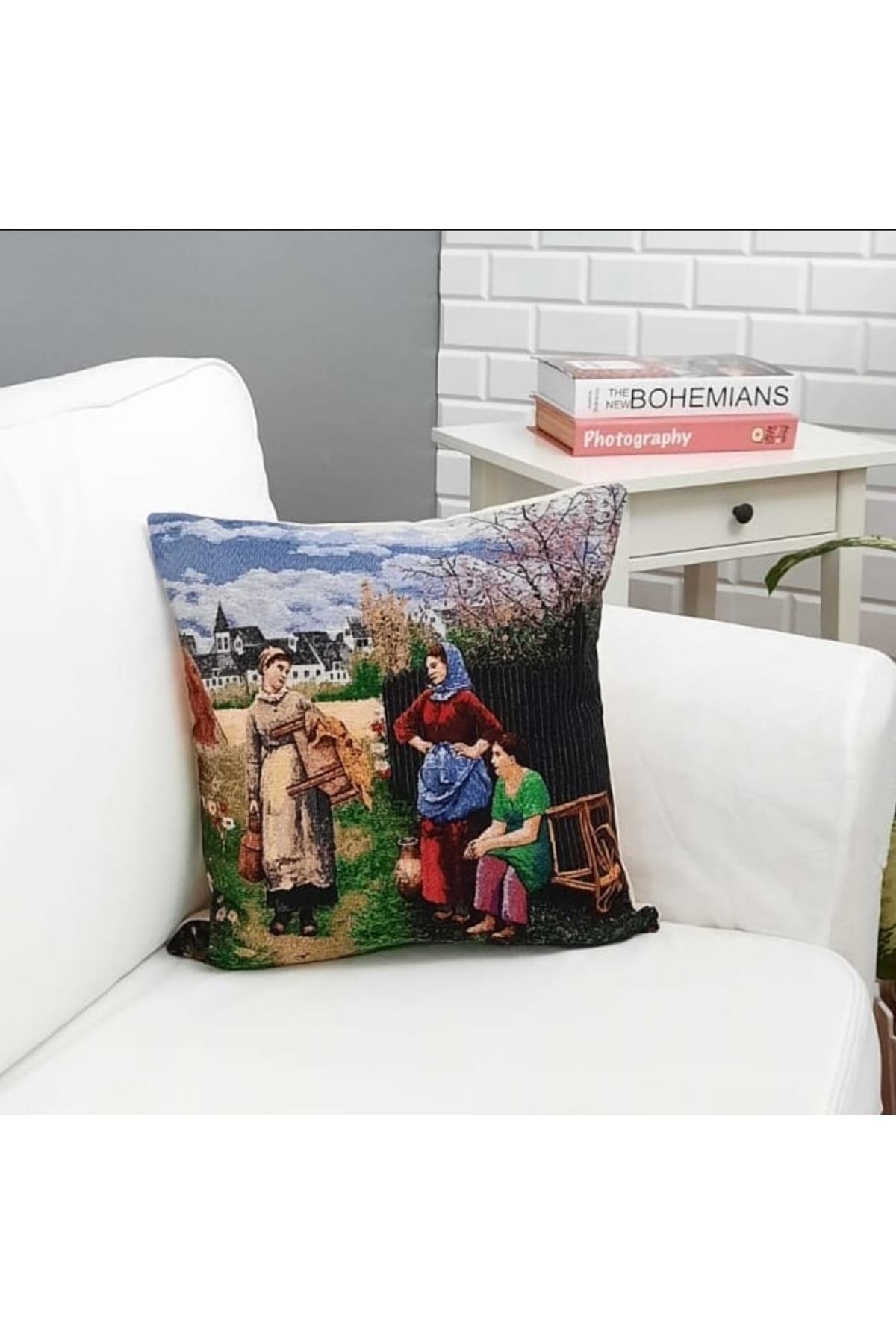 Goblen Dokuma Kadınlar Çit Desen Kırlent Kılıf