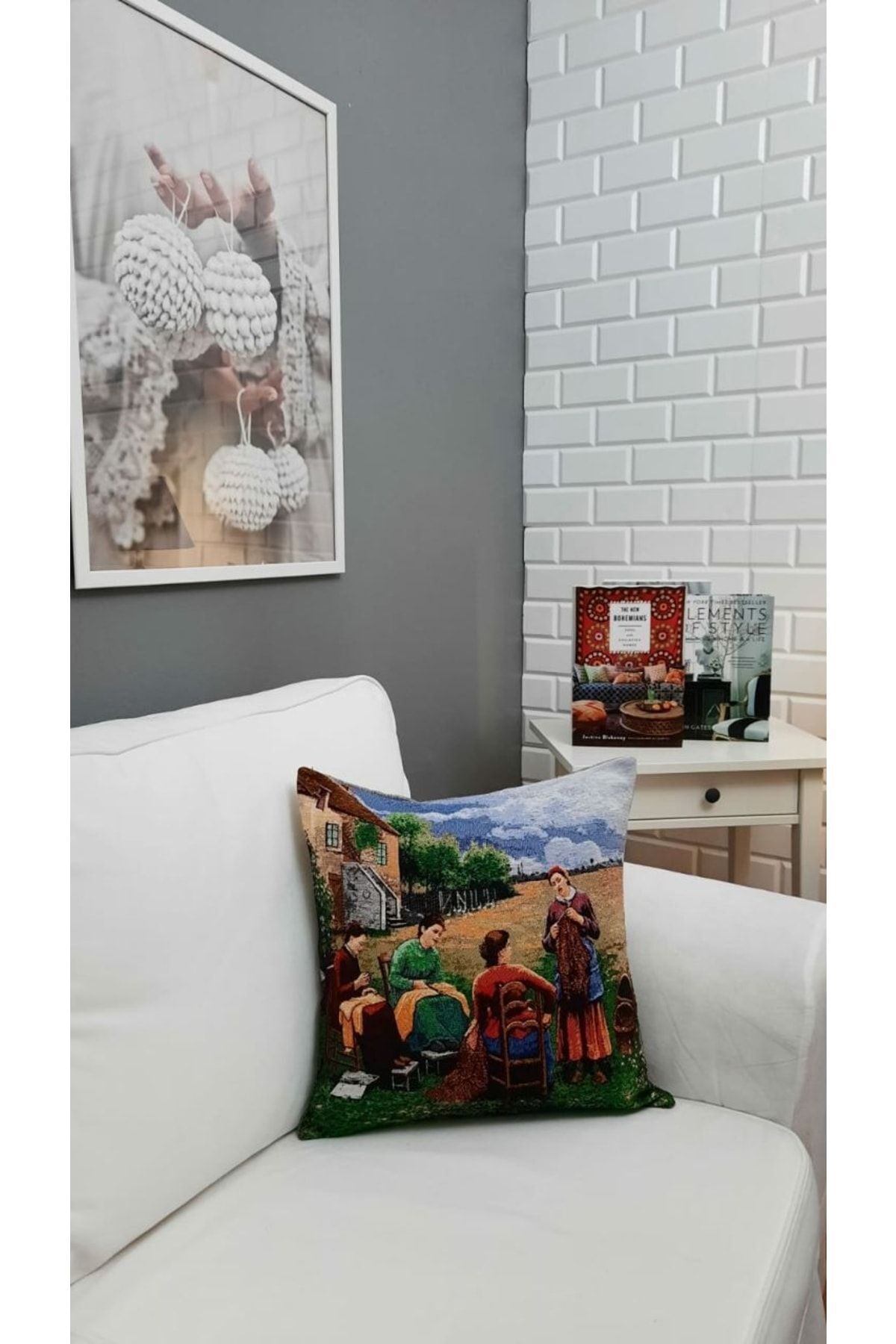 Goblen Dokuma Kadınlar Kırlent Kılıf