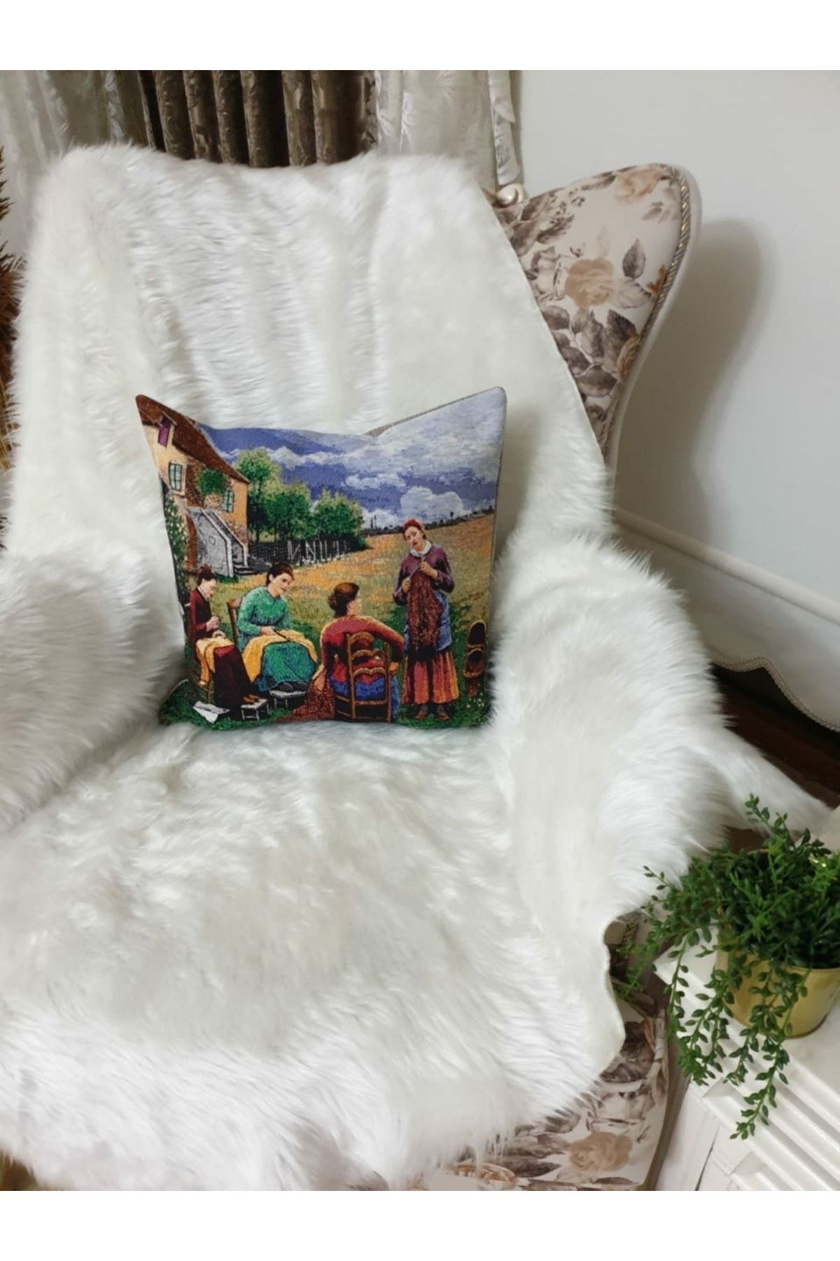 Goblen Dokuma Kadınlar Kırlent Kılıf