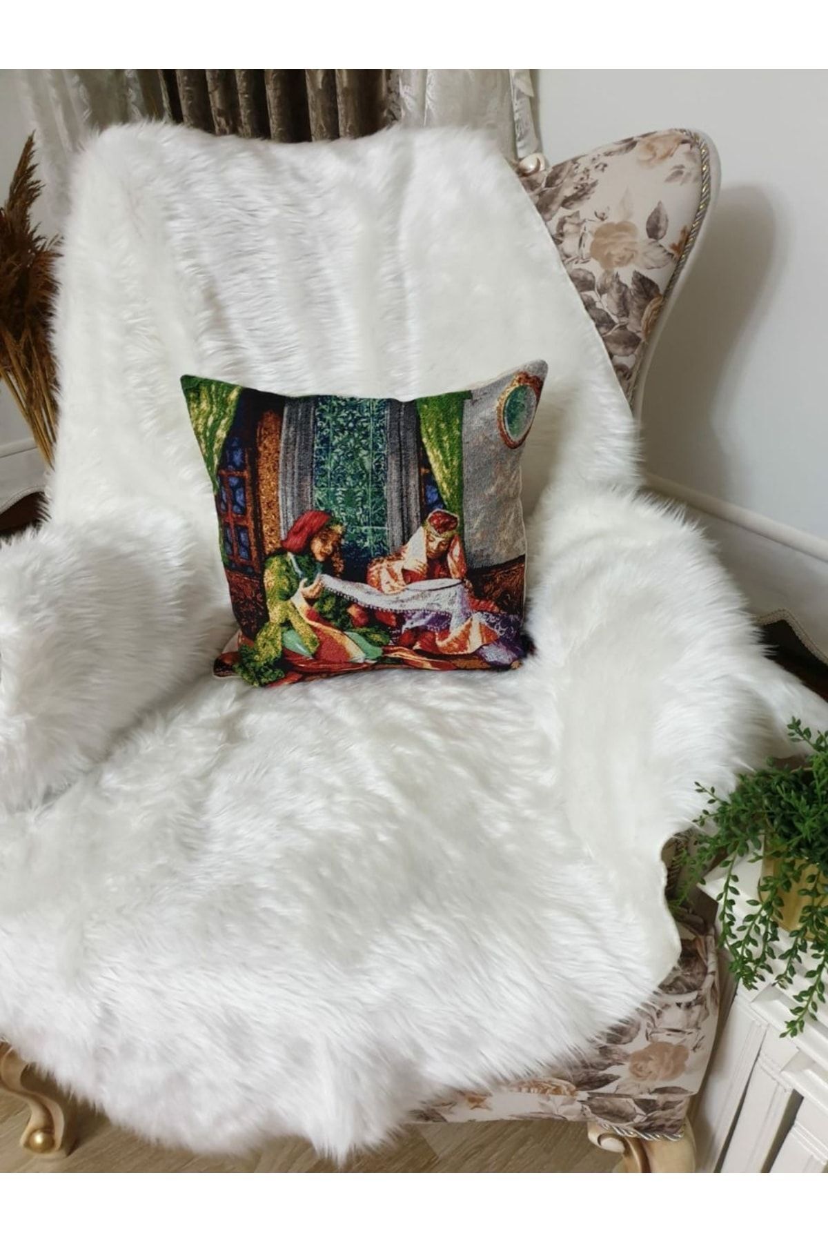 Goblen Kaneviçe Desen Kırlent Kılıf