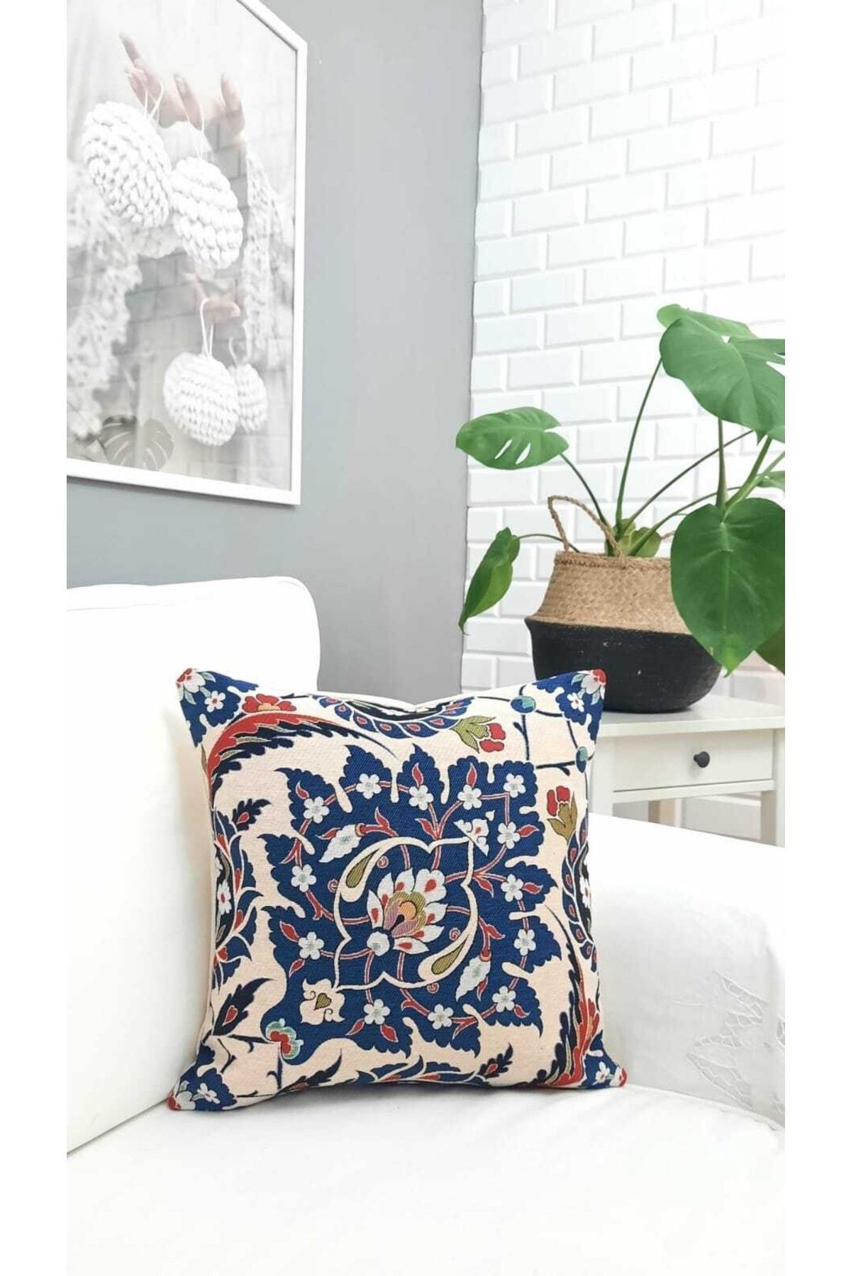 Goblen Mavi Dokuma Kırlent Kılıf