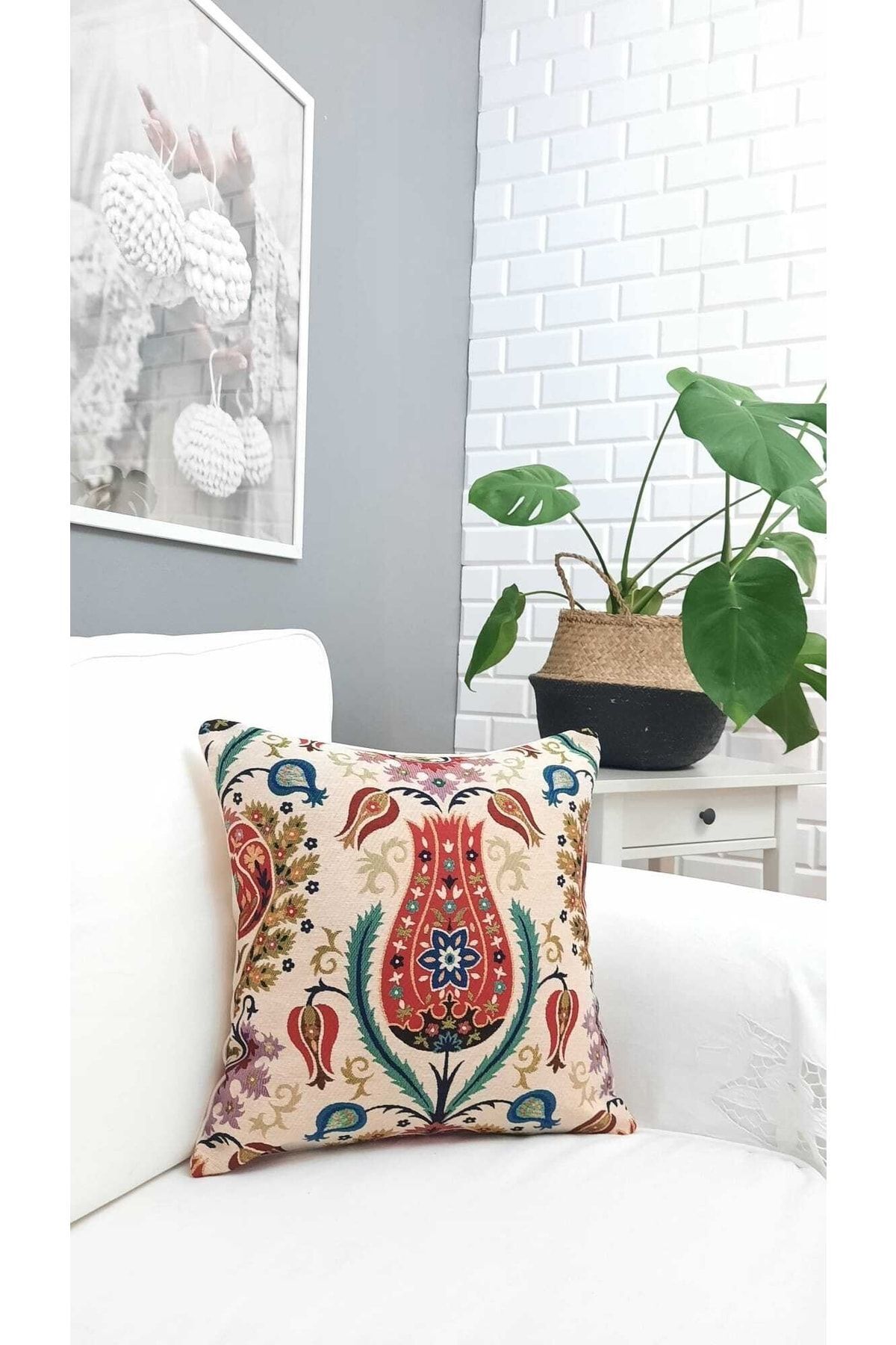 Goblen Çini Lale Dokuma Kırlent Kılıf