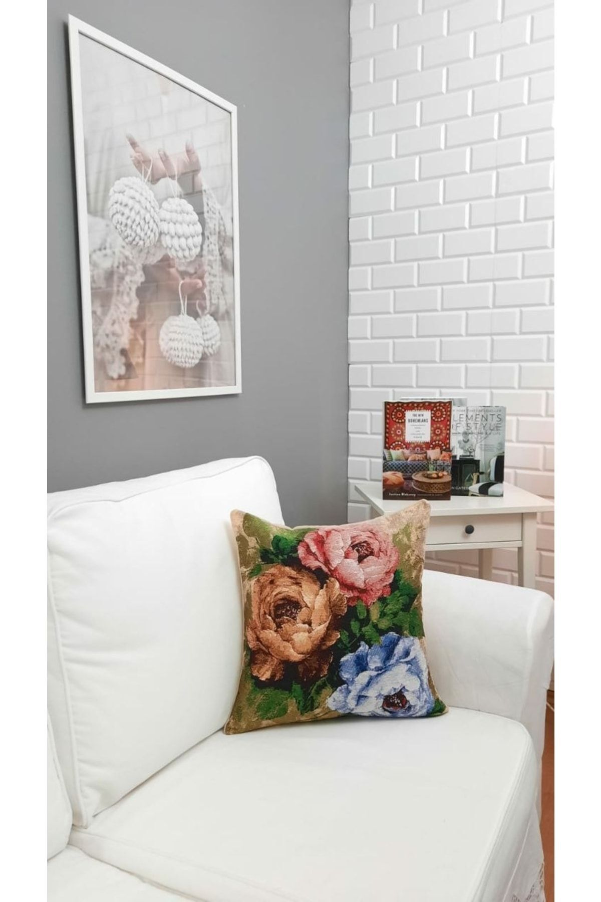 Goblen Üç Çiçek Desen Kırlent Kılıf