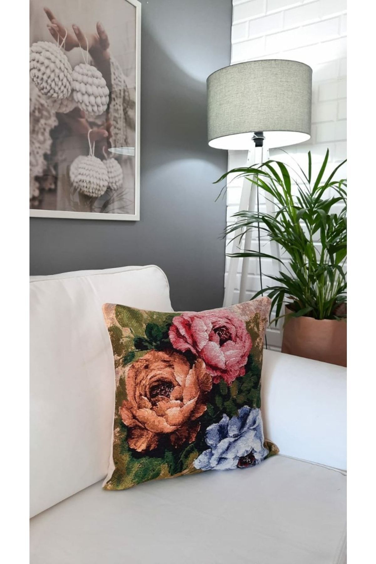 Goblen Üç Çiçek Desen Kırlent Kılıf