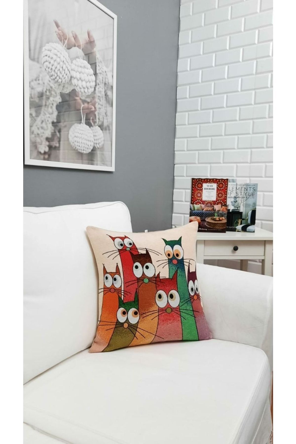 Goblen Kediler Kırlent Kılıf