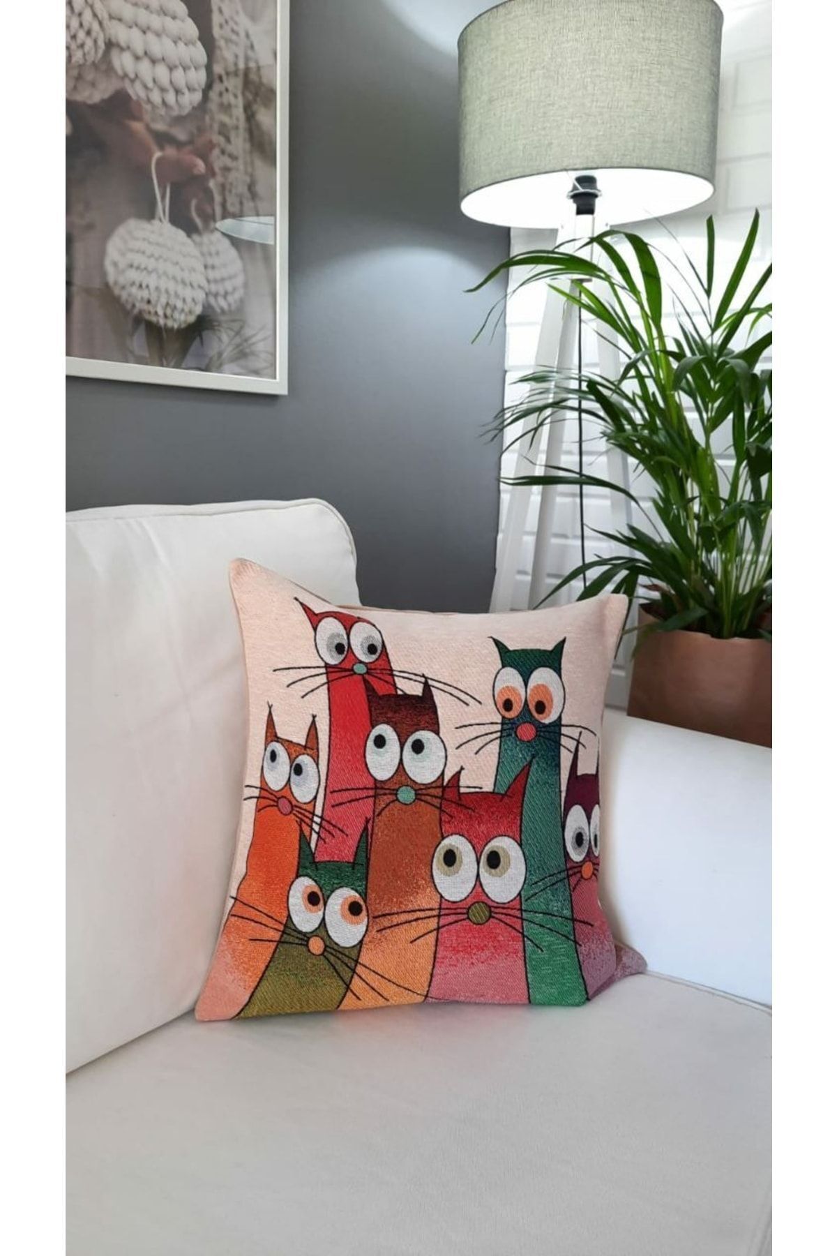 Goblen Kediler Kırlent Kılıf