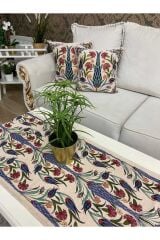 Çini Desen Goblen Dokuma Runner Ve Goblen Kılıf Set