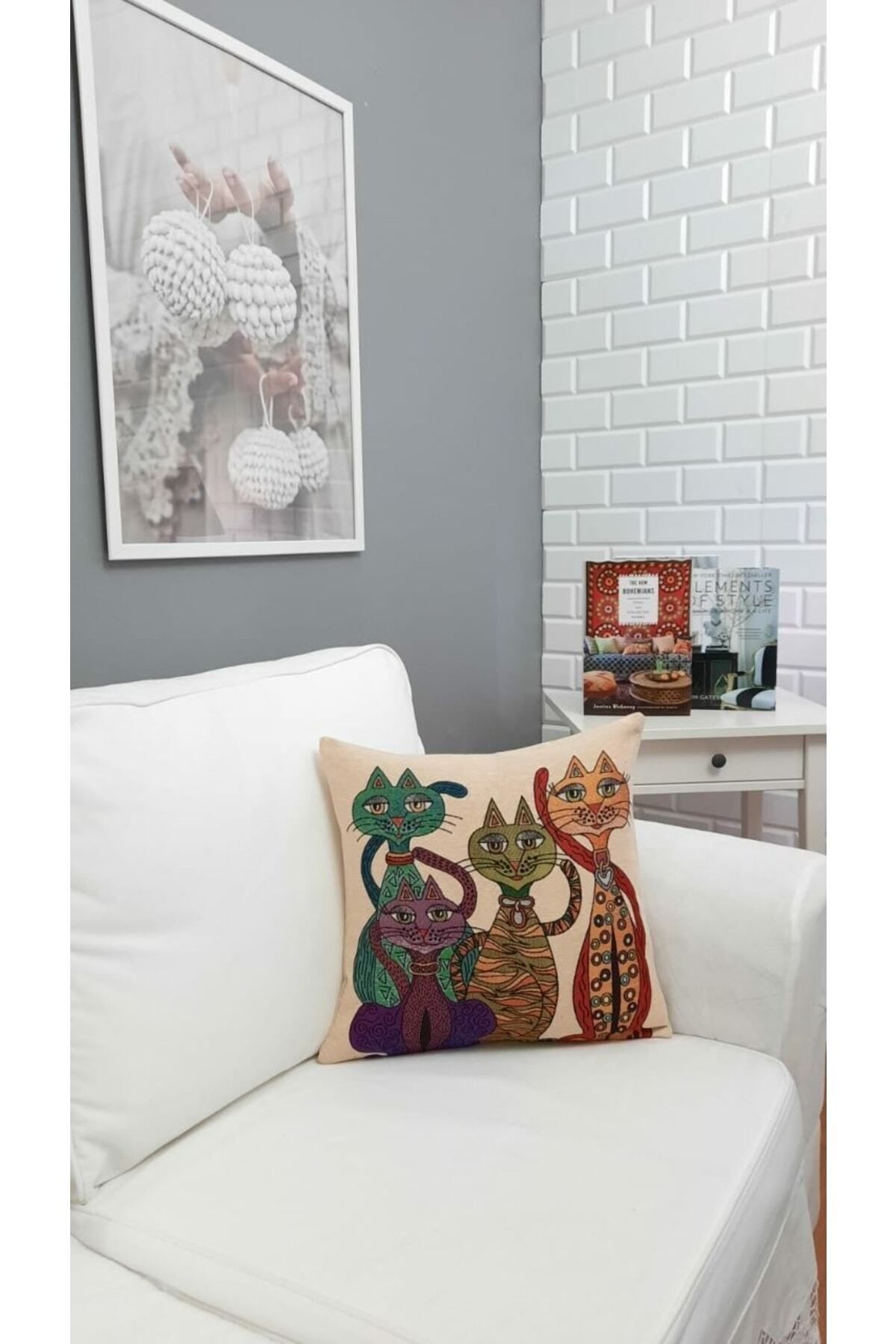 Goblen Kedi Kırlent Kılıfı