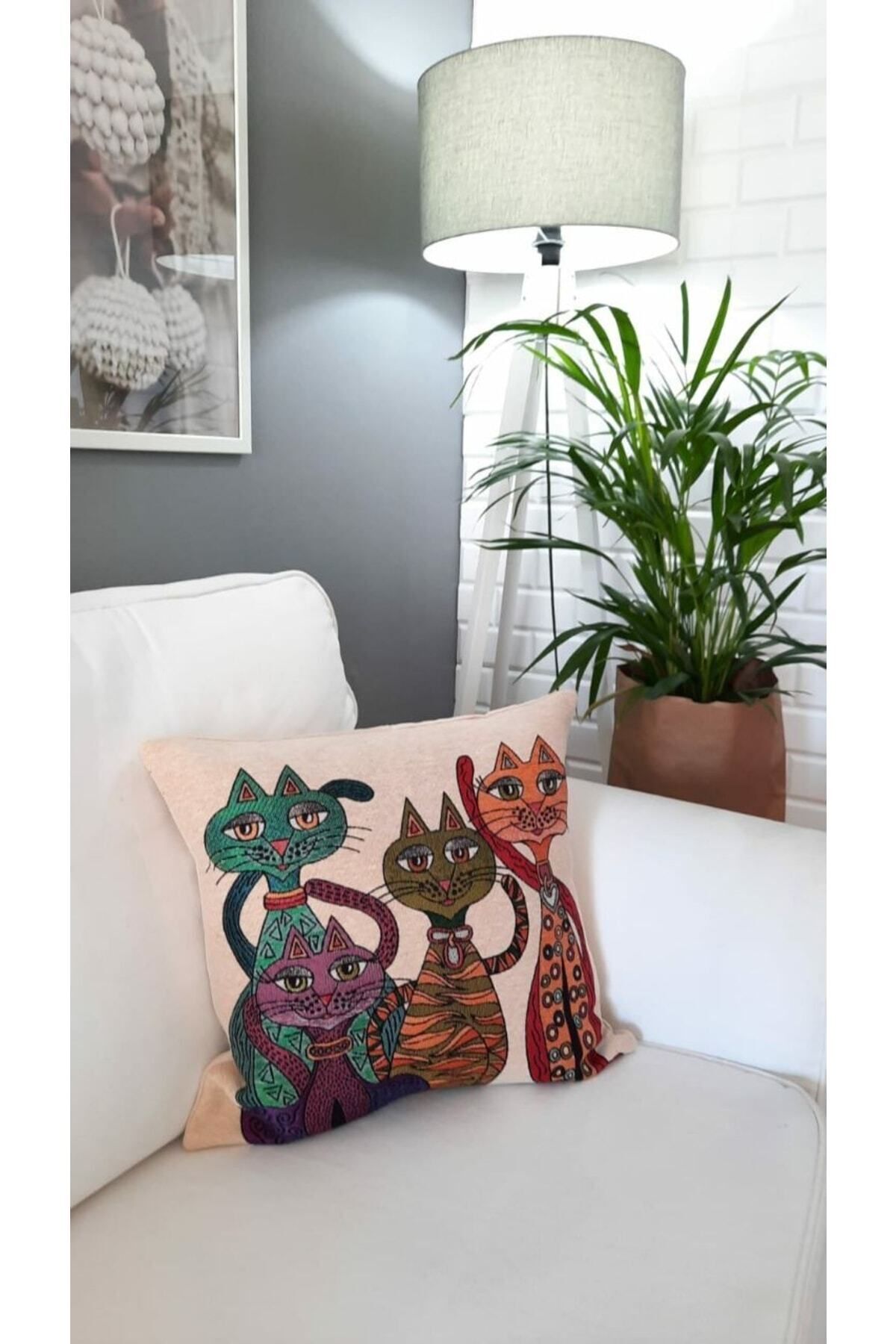 Goblen Kedi Kırlent Kılıfı