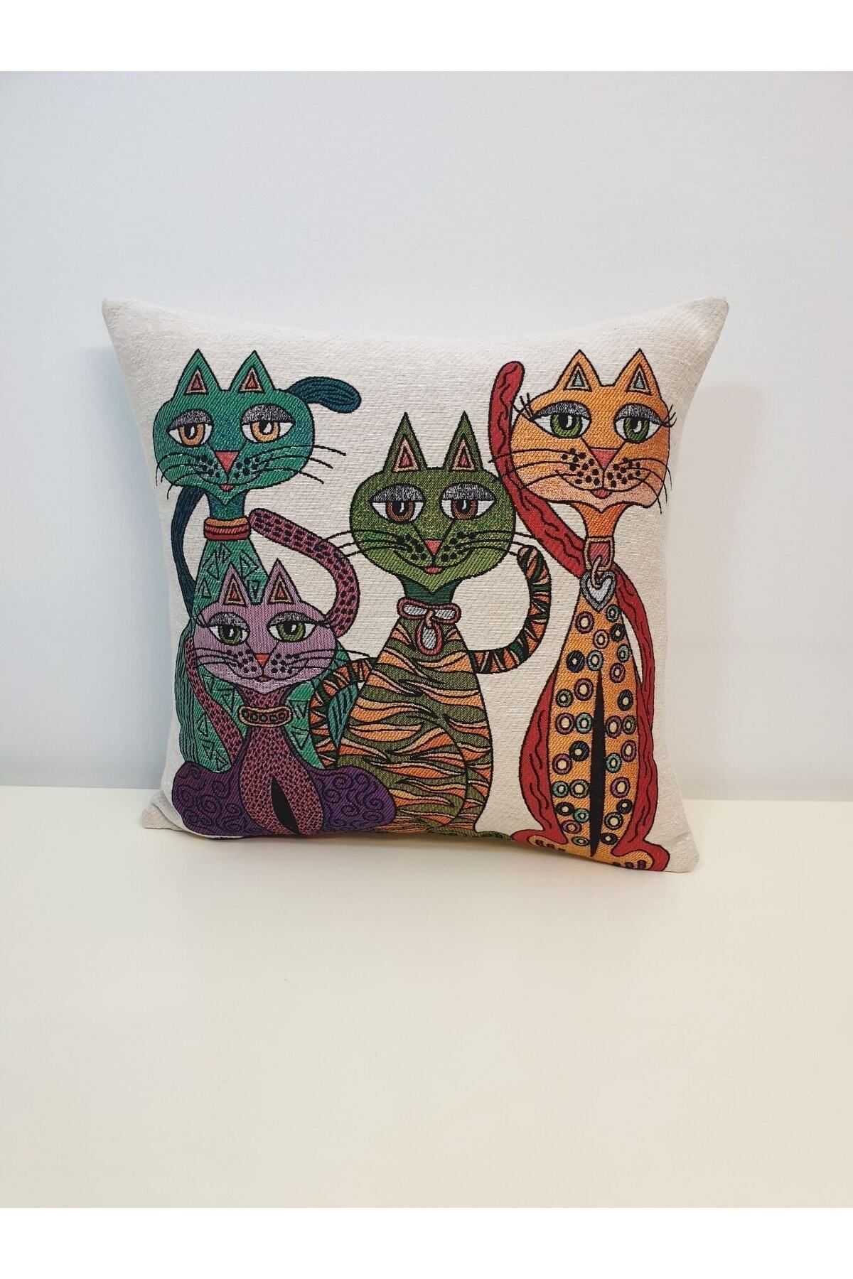 Goblen Kedi Kırlent Kılıfı