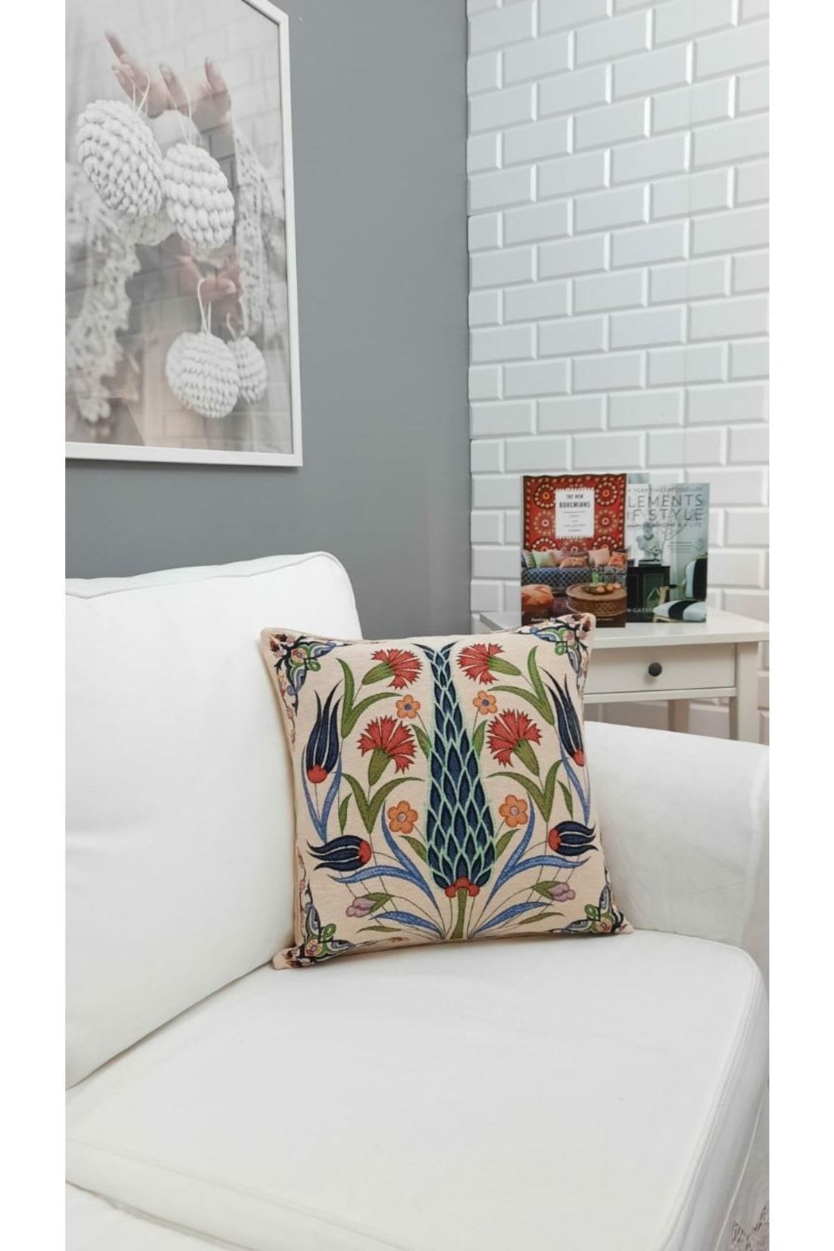 Goblen Çini Desen Kırlent Kılıf