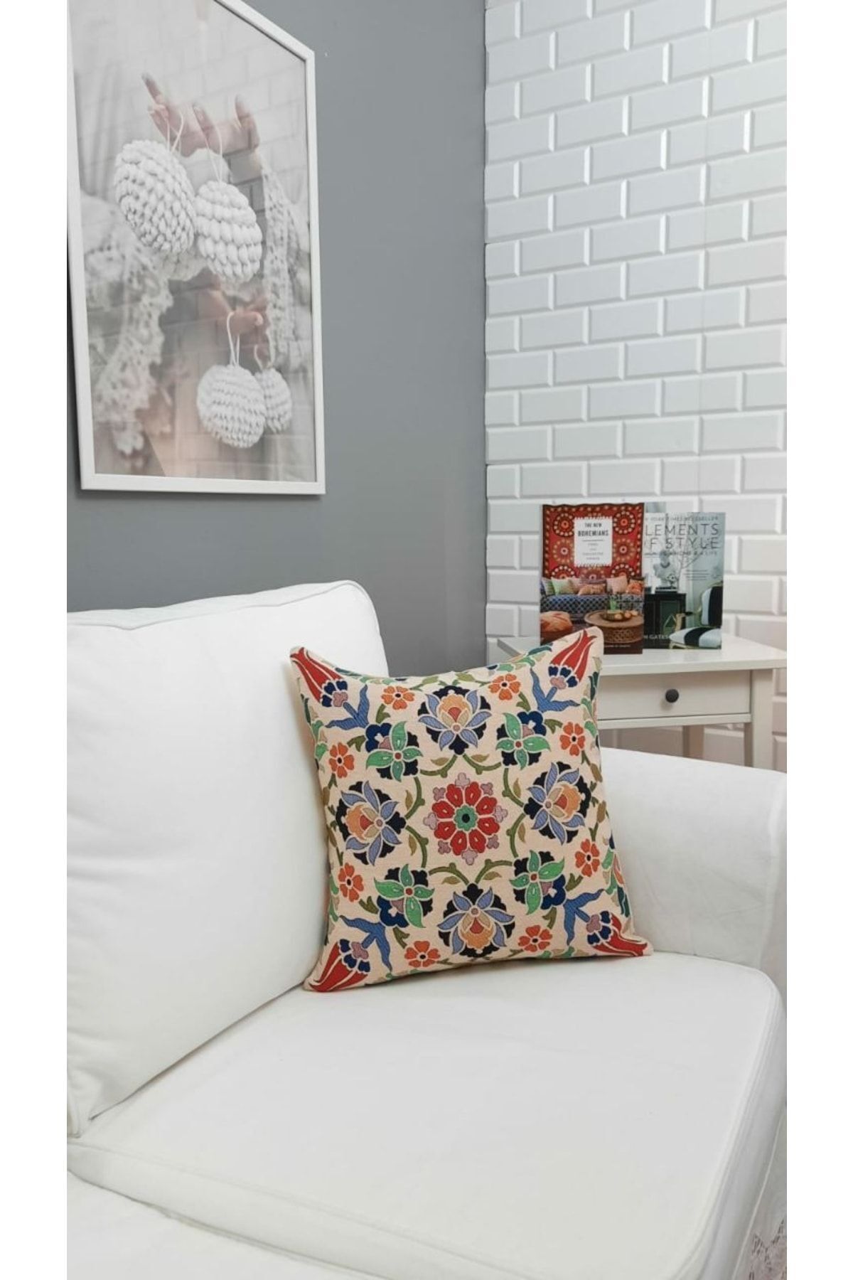 Goblen Çini Lale Desen Kırlent Kılıf