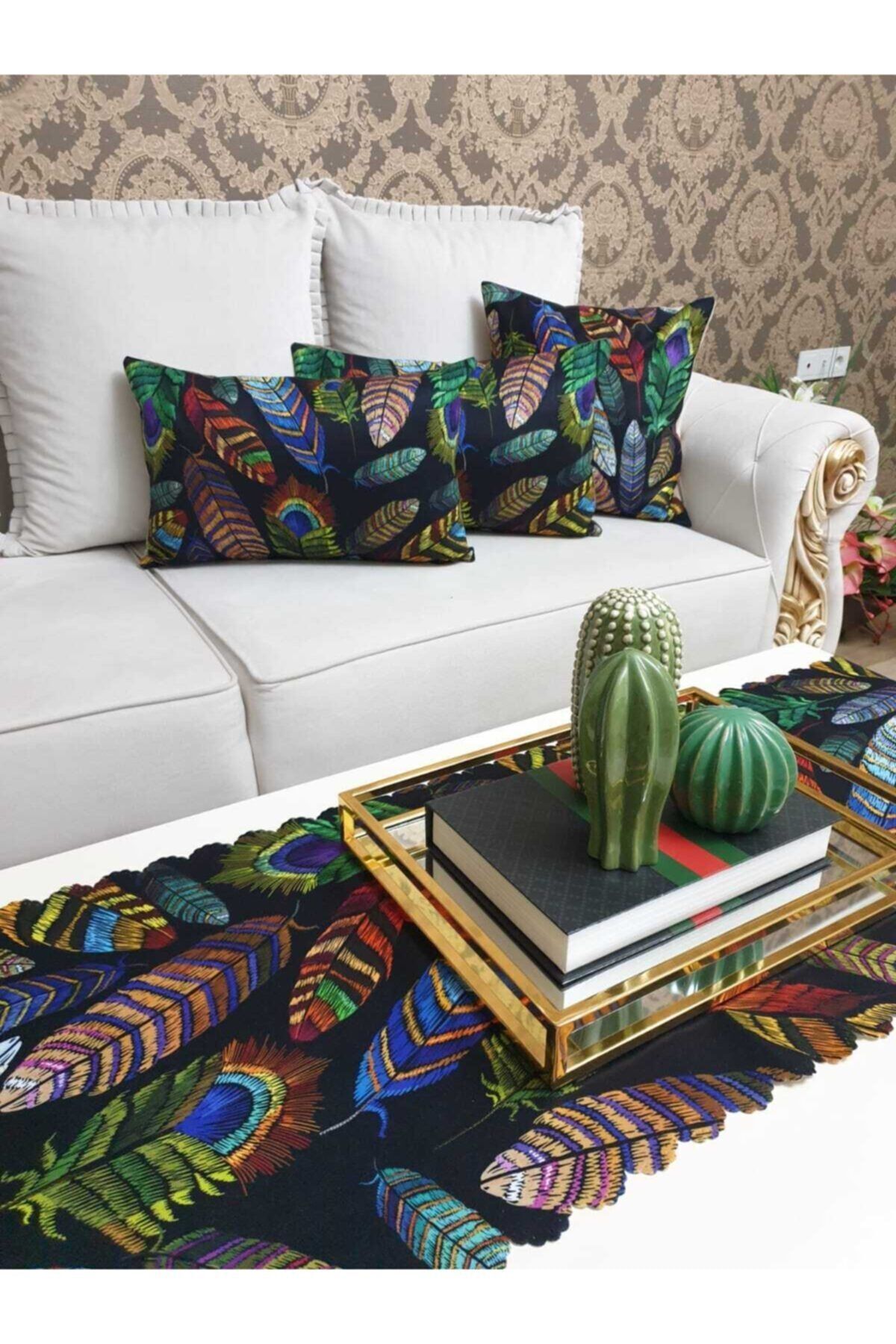 Siyah Renkli Tüy Desen Kombin Set