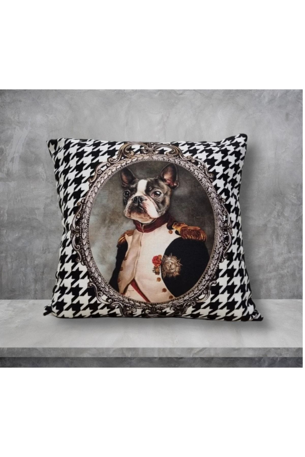 Köpek General Boston Terrier Kaz Ayağı Desen Kırlent Kılıfı