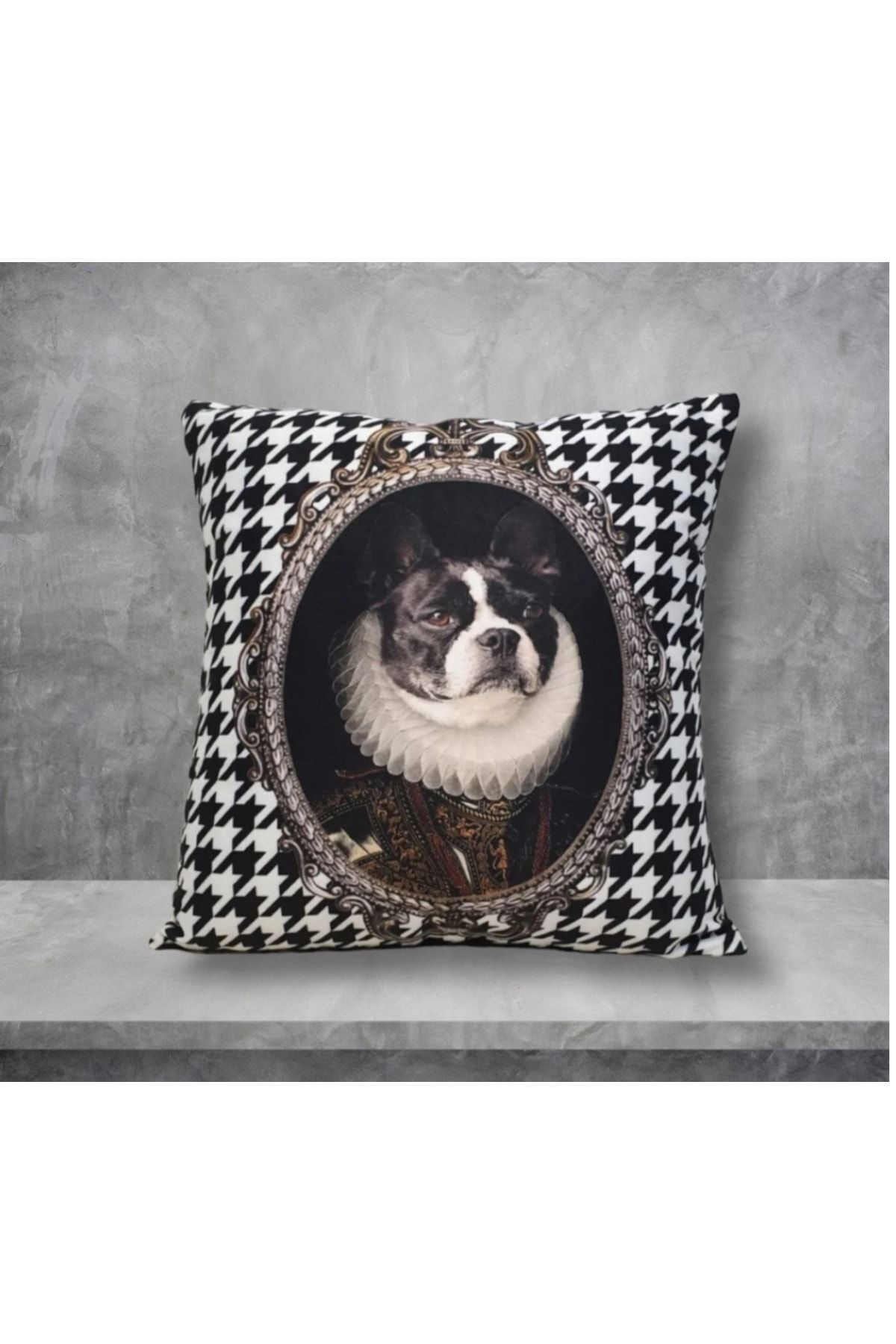 Kraliyet Fransız Bulldog Kaz Ayağı Desen Kırlent Kılıfı