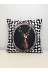 Atkılı Geyik Kaz Ayağı Desen Kırlent Kılıfı