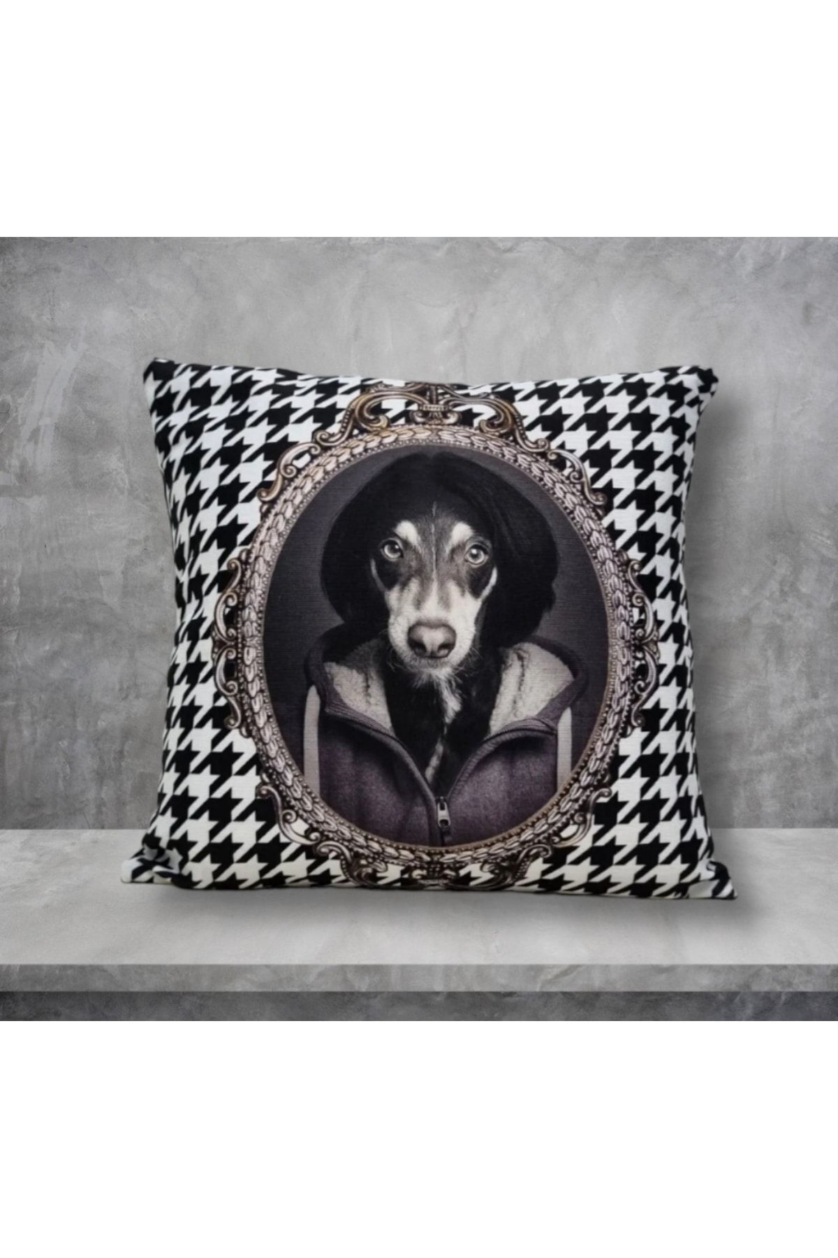 Köpek Babyface Kaz Ayağı Desen Kırlent Kılıfı