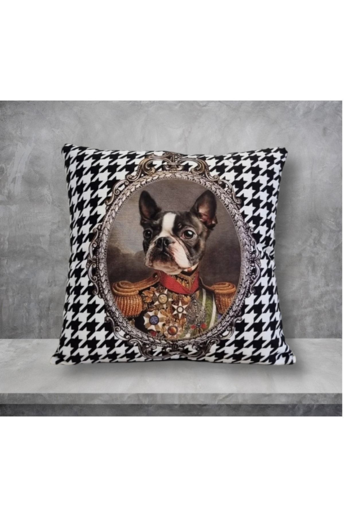 Kral Boston Terrier Köpek Kaz Ayağı Desen Kırlent Kılıfı