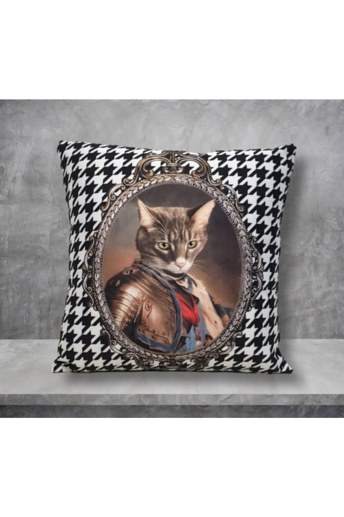 Prens Kedi Kaz Ayağı Desen Kırlent Kılıfı