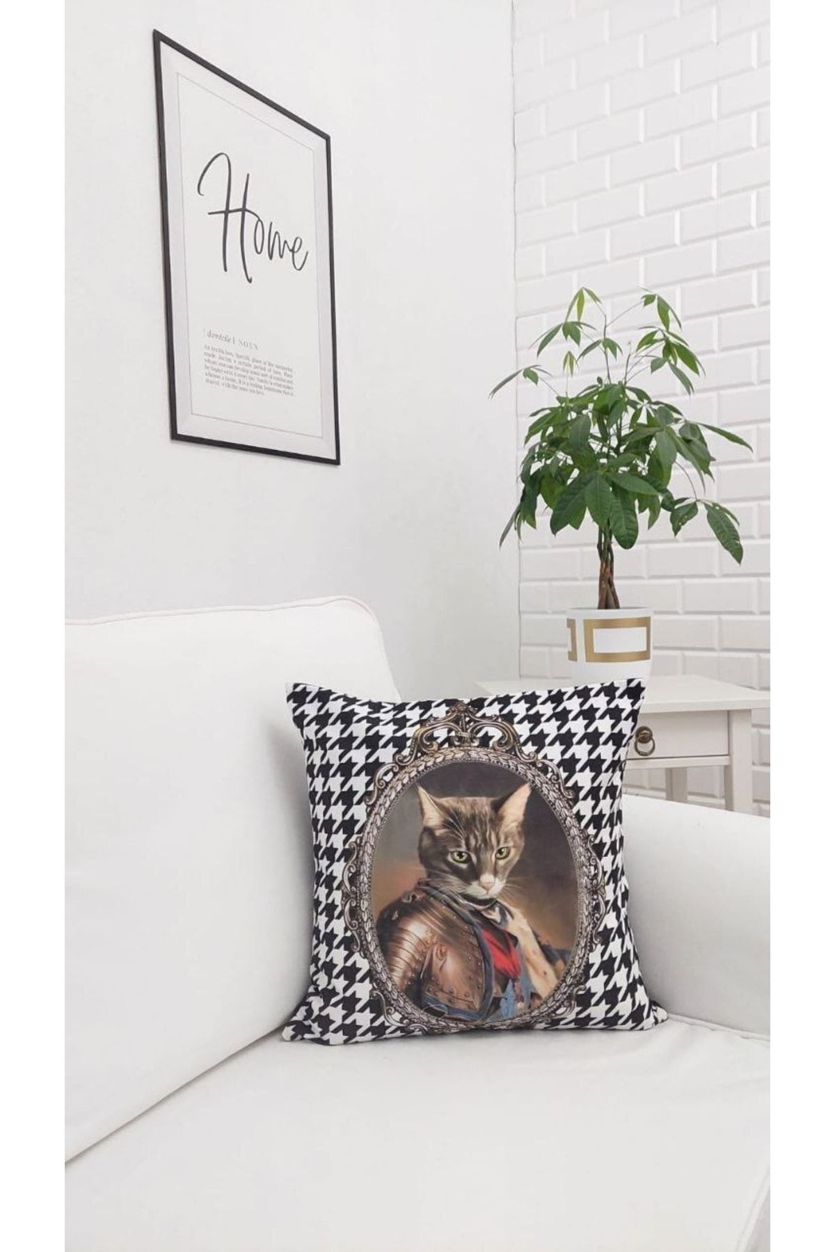 Prens Kedi Kaz Ayağı Desen Kırlent Kılıfı