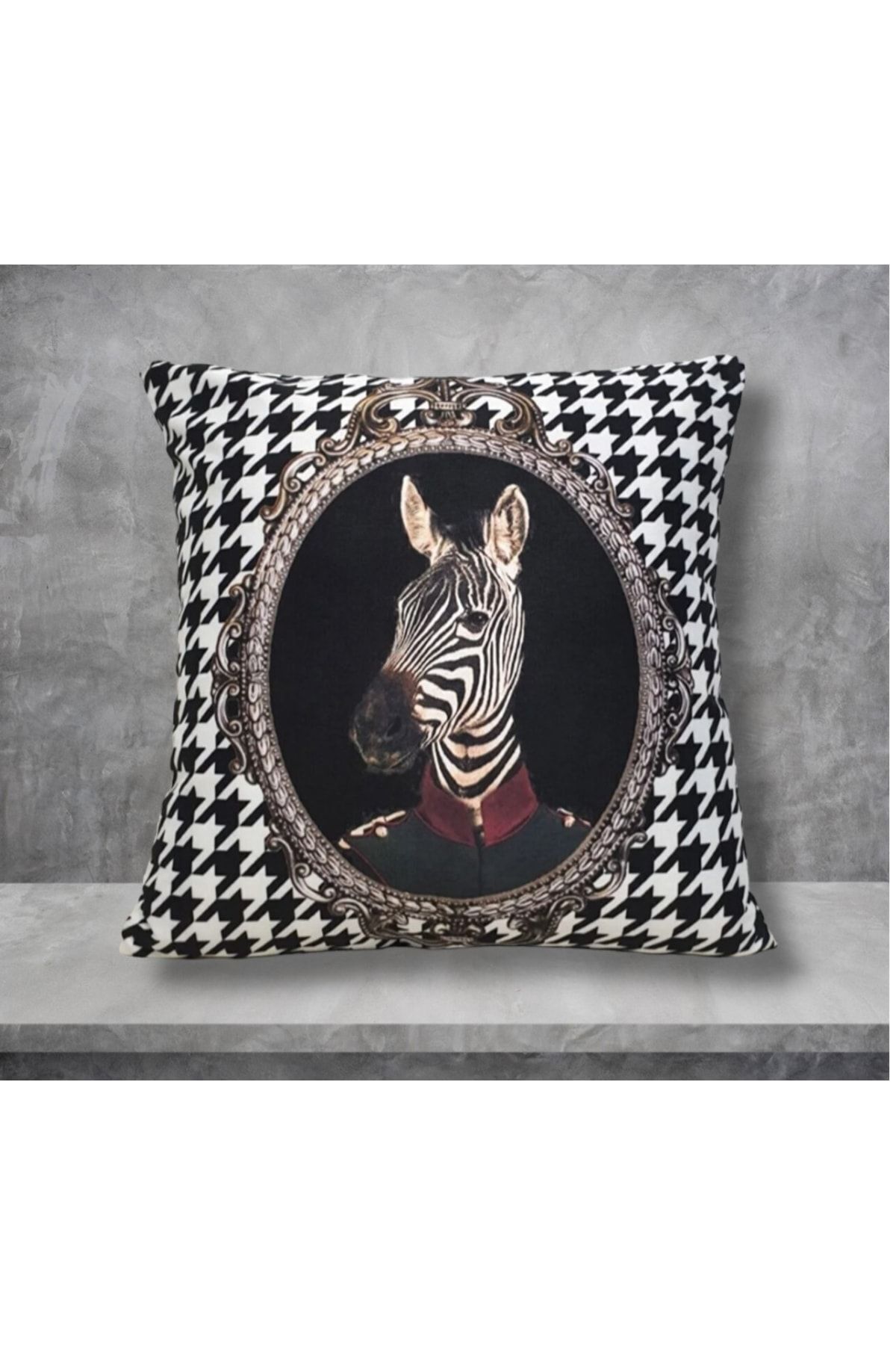 Zebra Kaz Ayağı Desen Kırlent Kılıfı