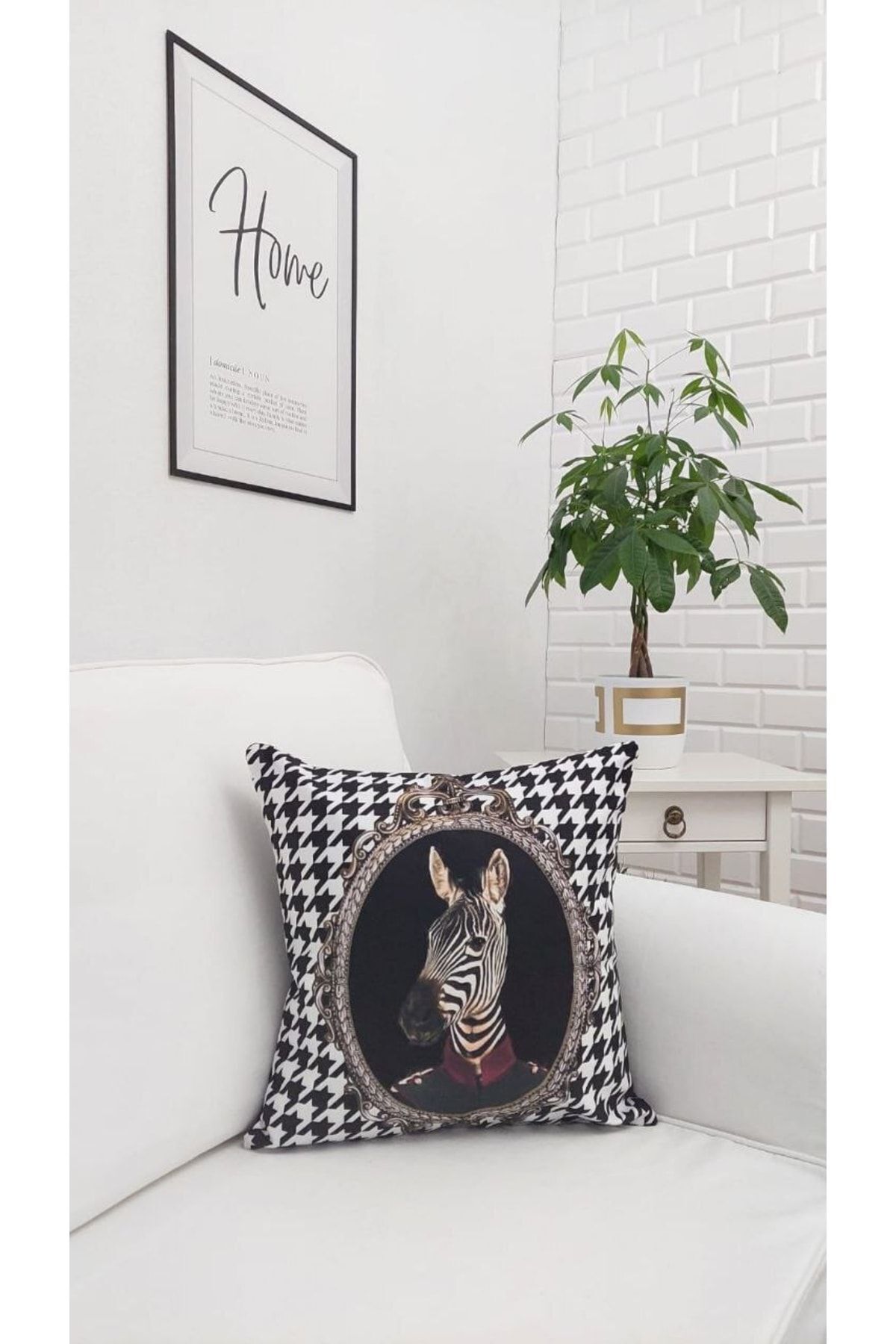 Zebra Kaz Ayağı Desen Kırlent Kılıfı