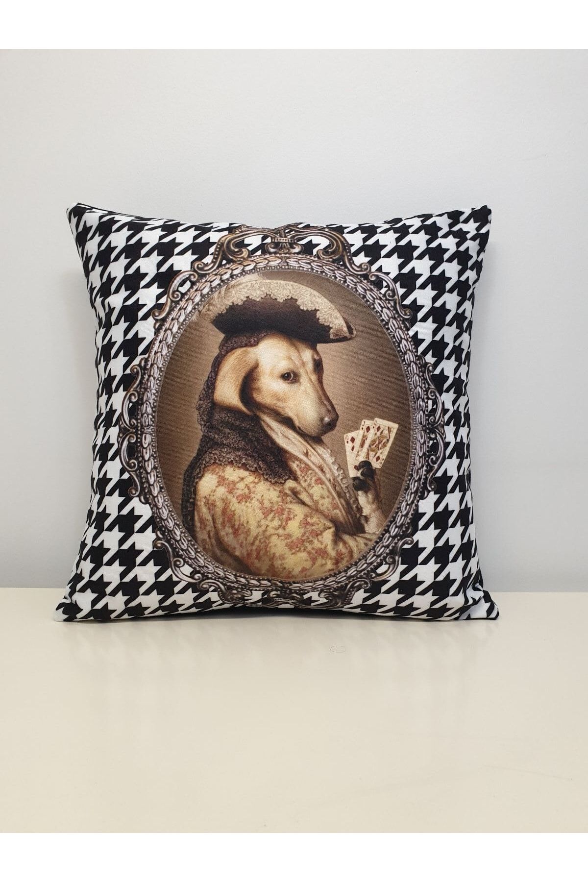 Poker Köpek Kaz Ayağı Desen Kırlent Kılıfı