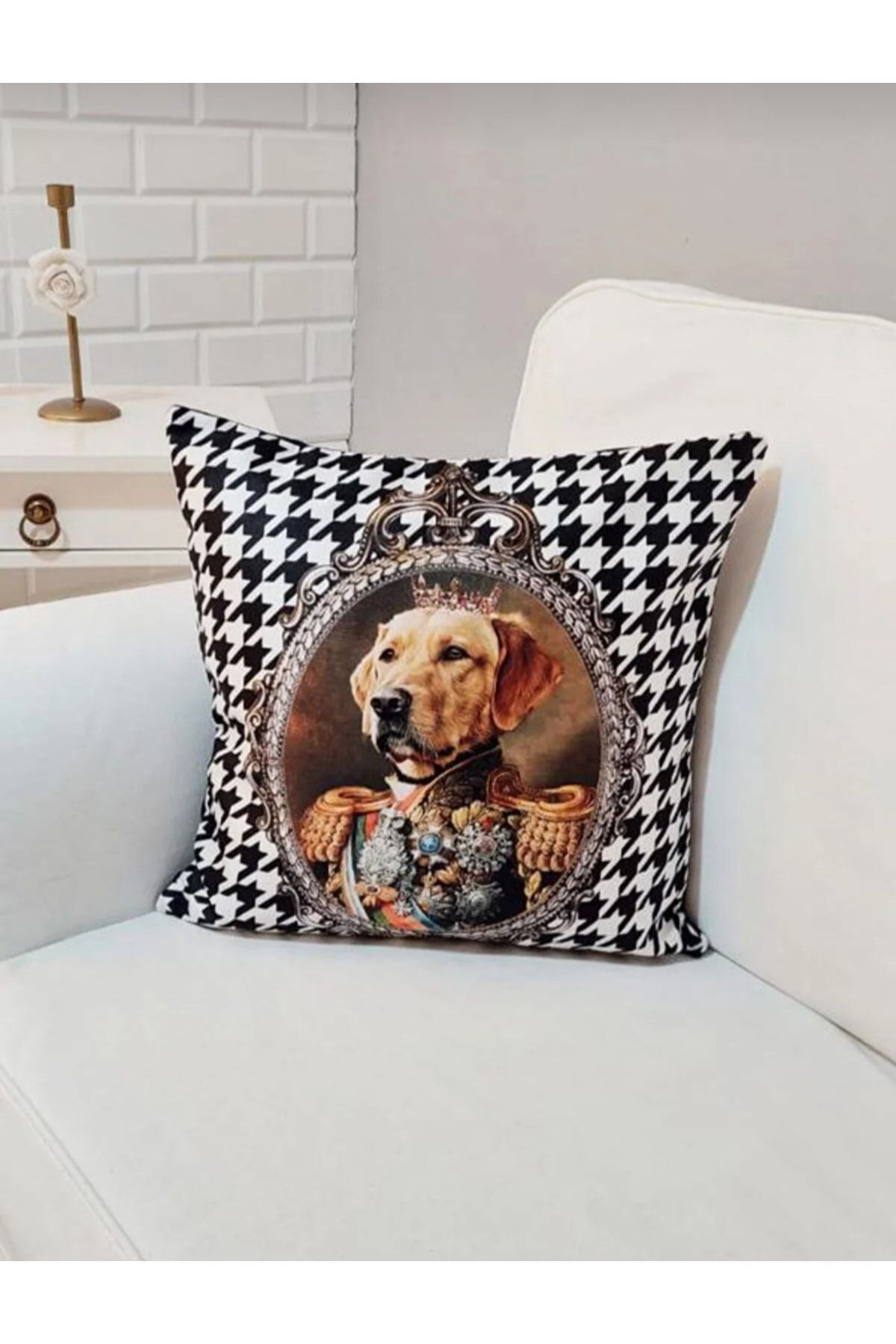 Kral Golden Kaz Ayağı Desen Kırlent Kılıfı