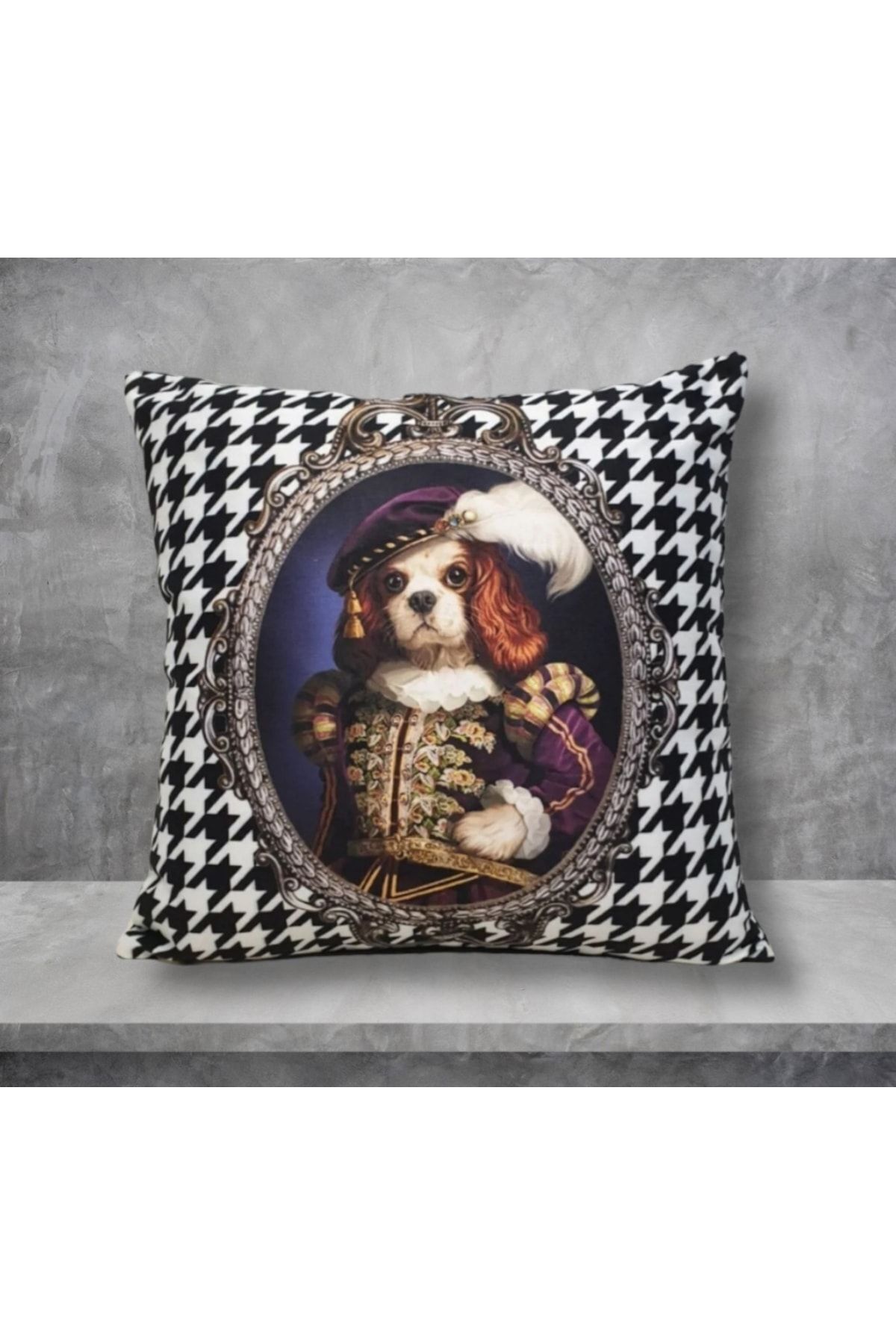 Prens Köpek Kaz Ayağı Desen Kırlent Kılıfı