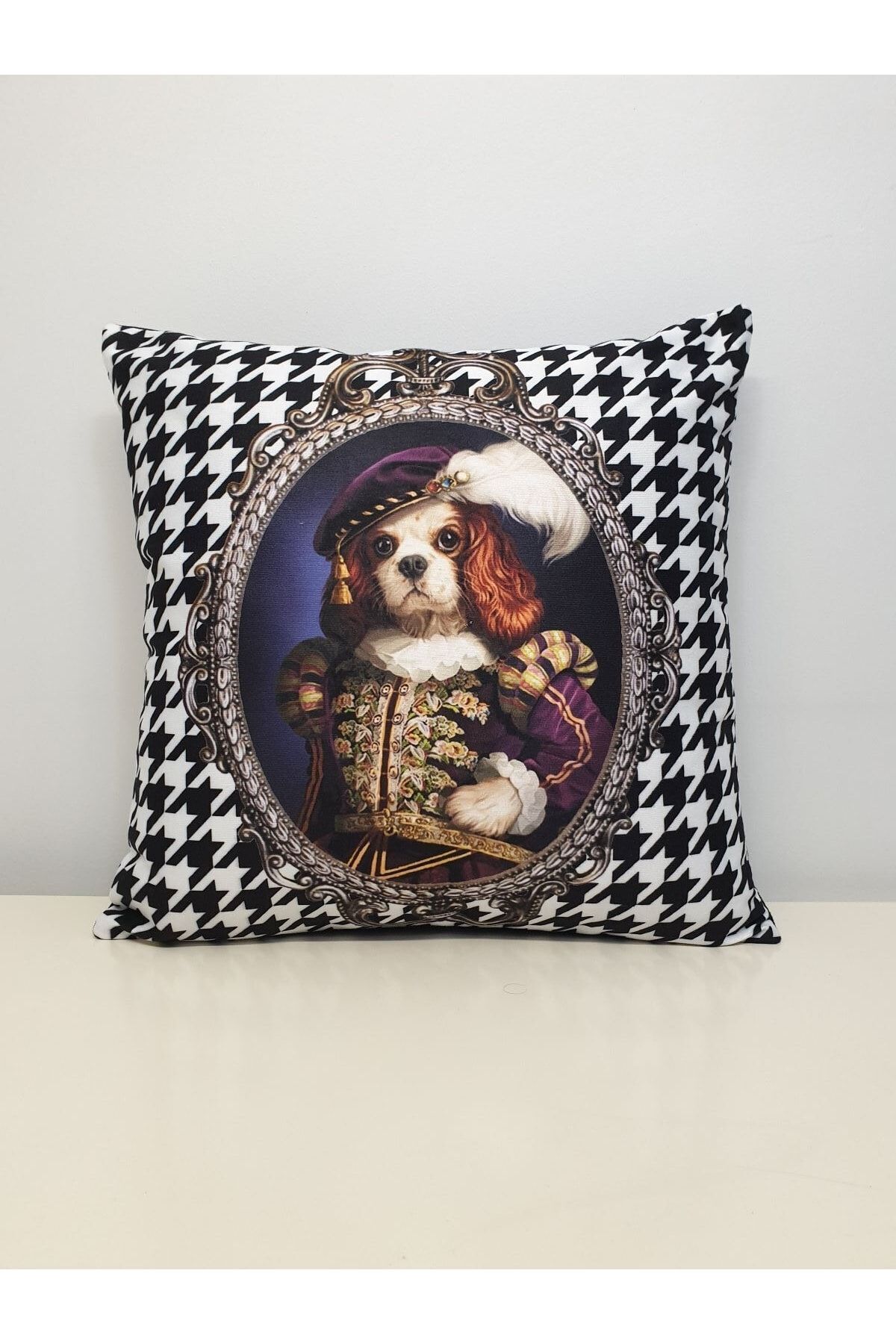 Prens Köpek Kaz Ayağı Desen Kırlent Kılıfı