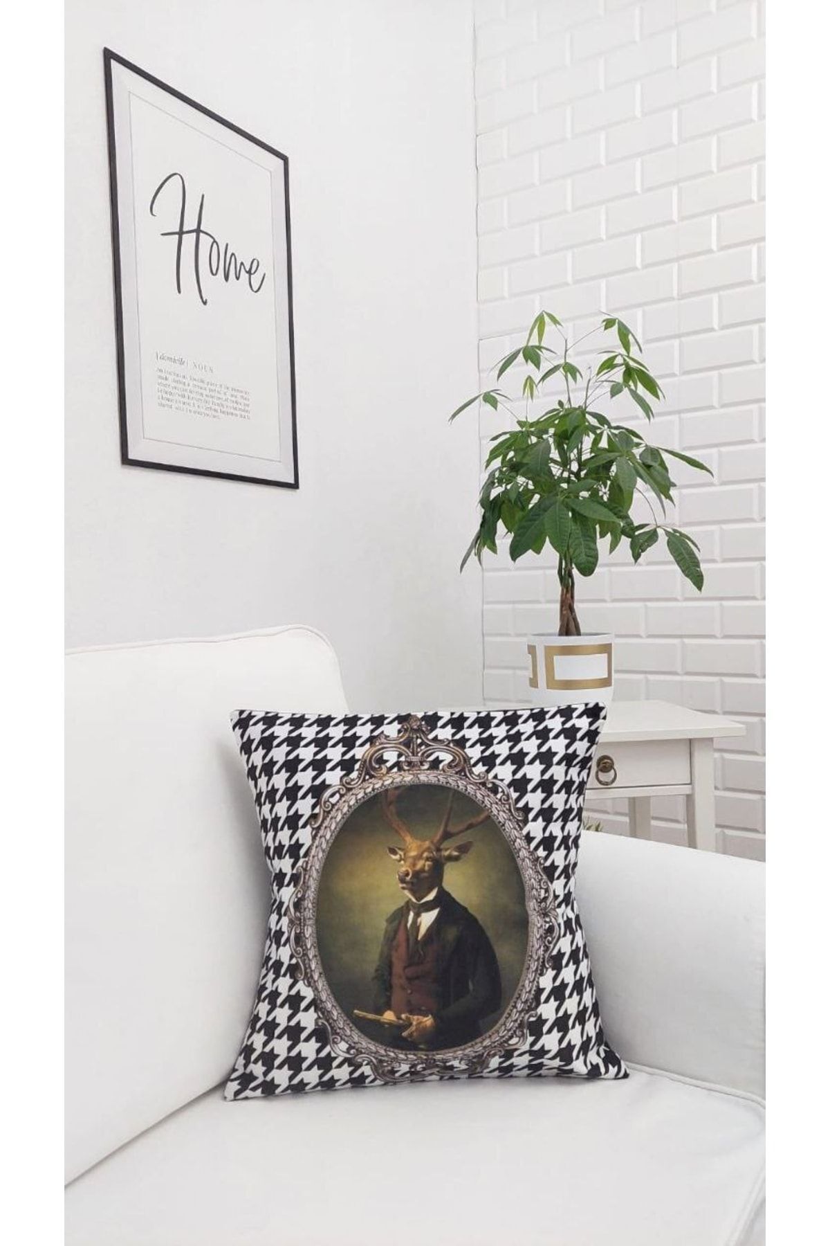 Centilmen Geyik Kaz Ayağı Desen Kırlent Kılıfı