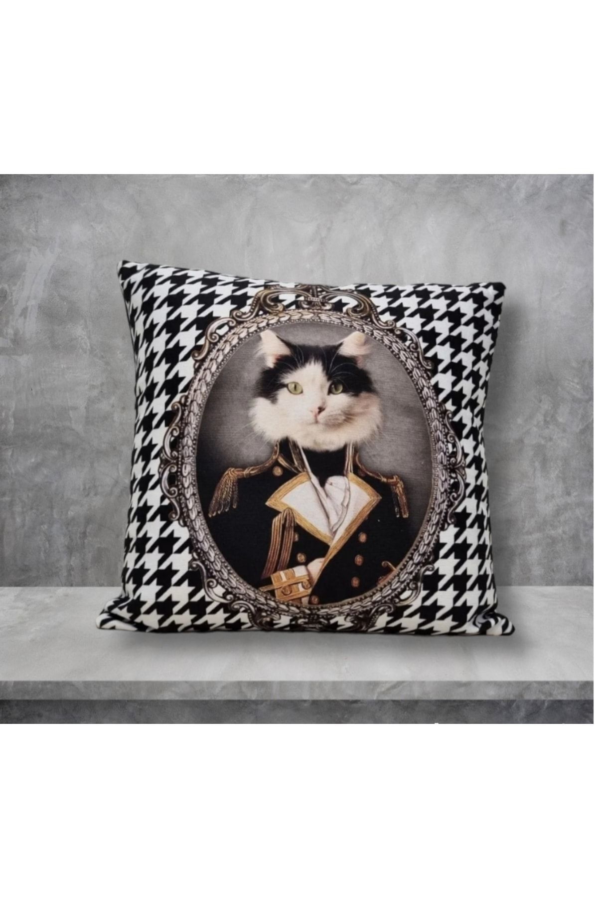 Kedi Subay Kaz Ayağı Desen Kırlent Kılıfı