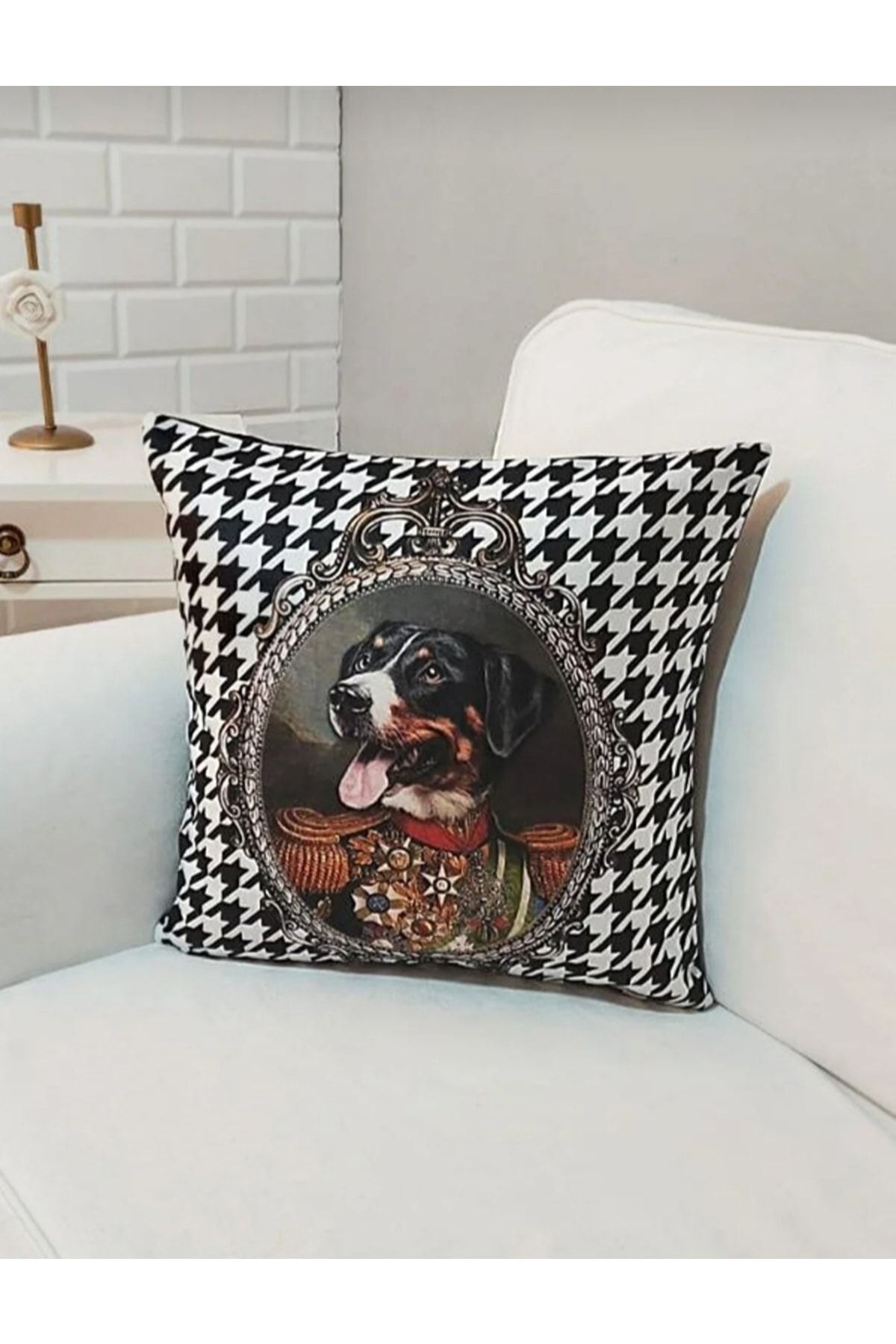 Isviçre Appenzeller Köpek Kaz Ayağı Desen Kırlent Kılıfı