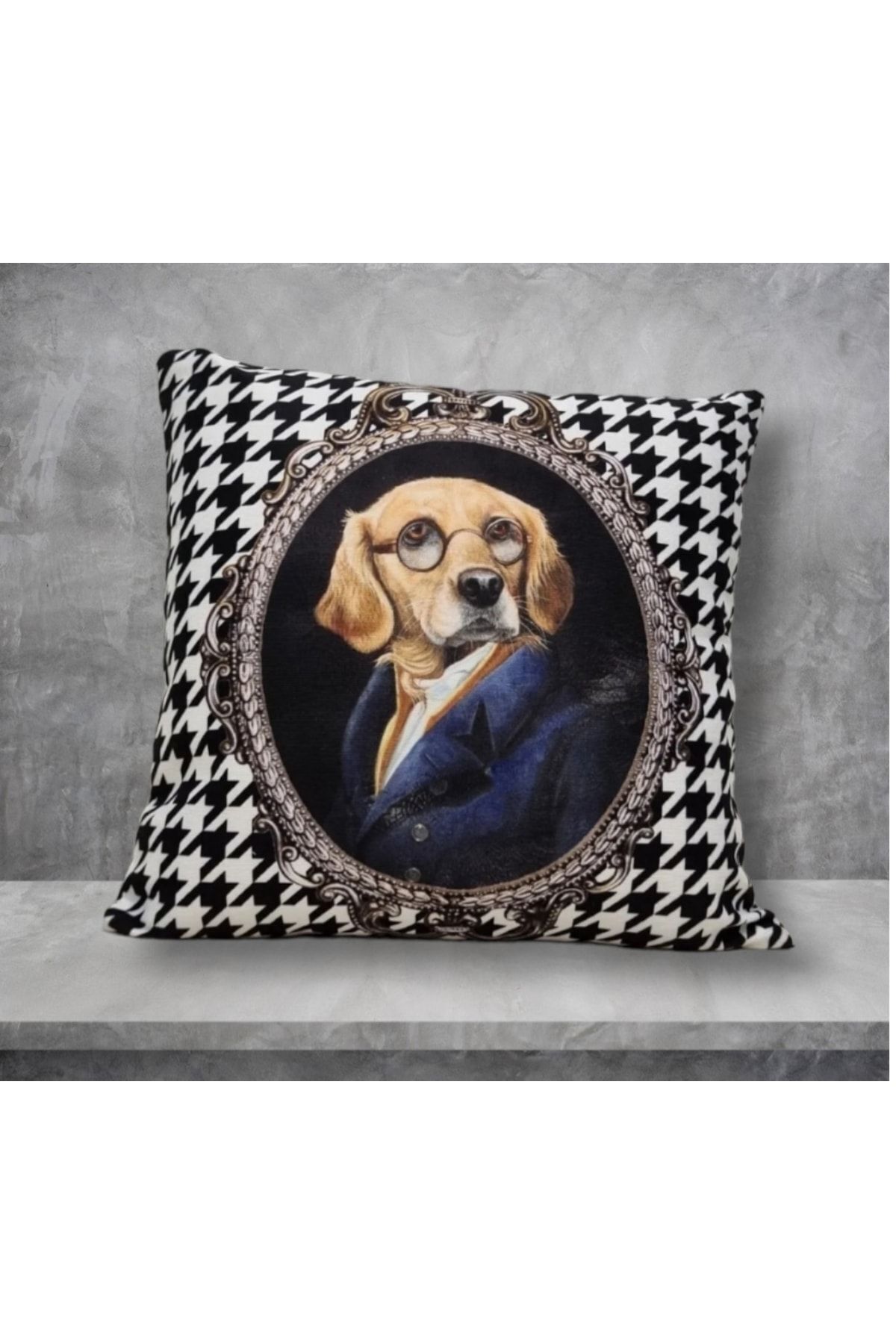 Köpek Golden Profesör Kaz Ayağı Desen Kırlent Kılıfı