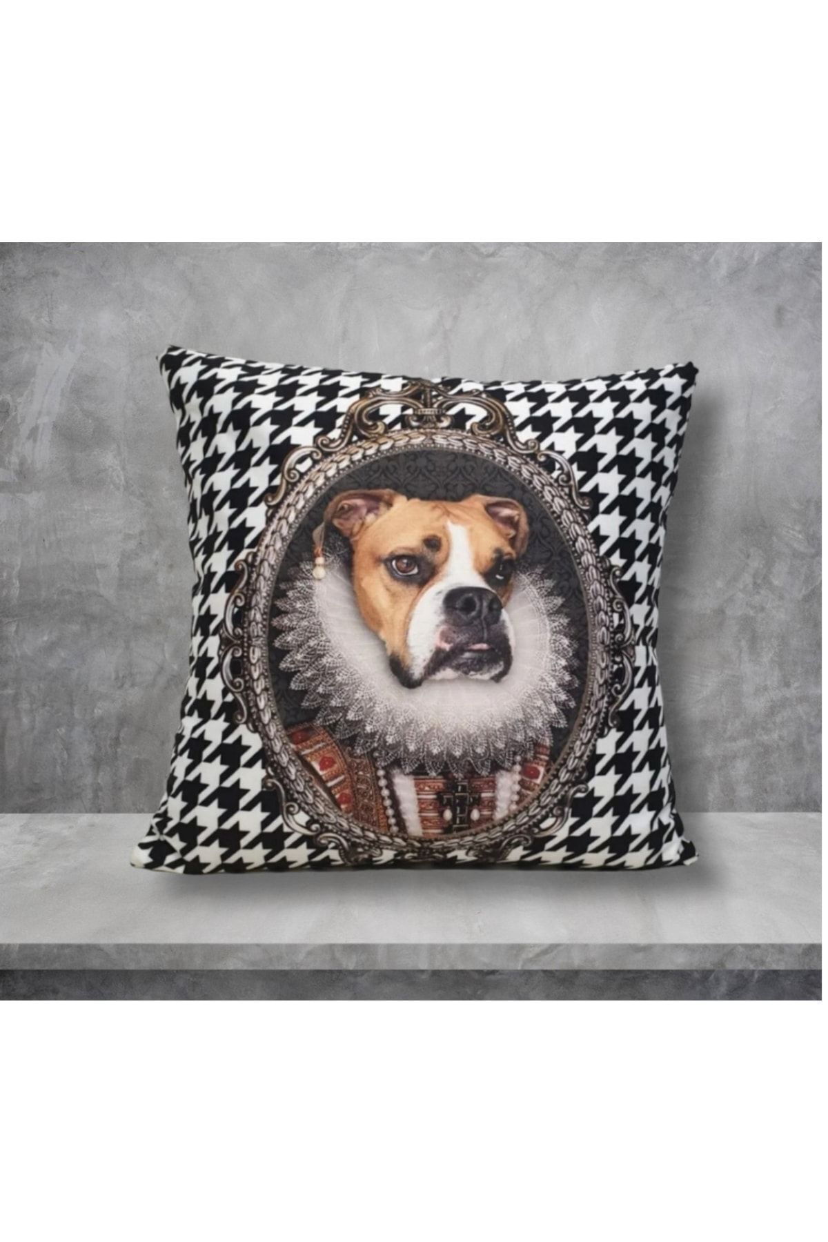 Kraliyet Boksör Kaz Ayağı Desen Kırlent Kılıfı