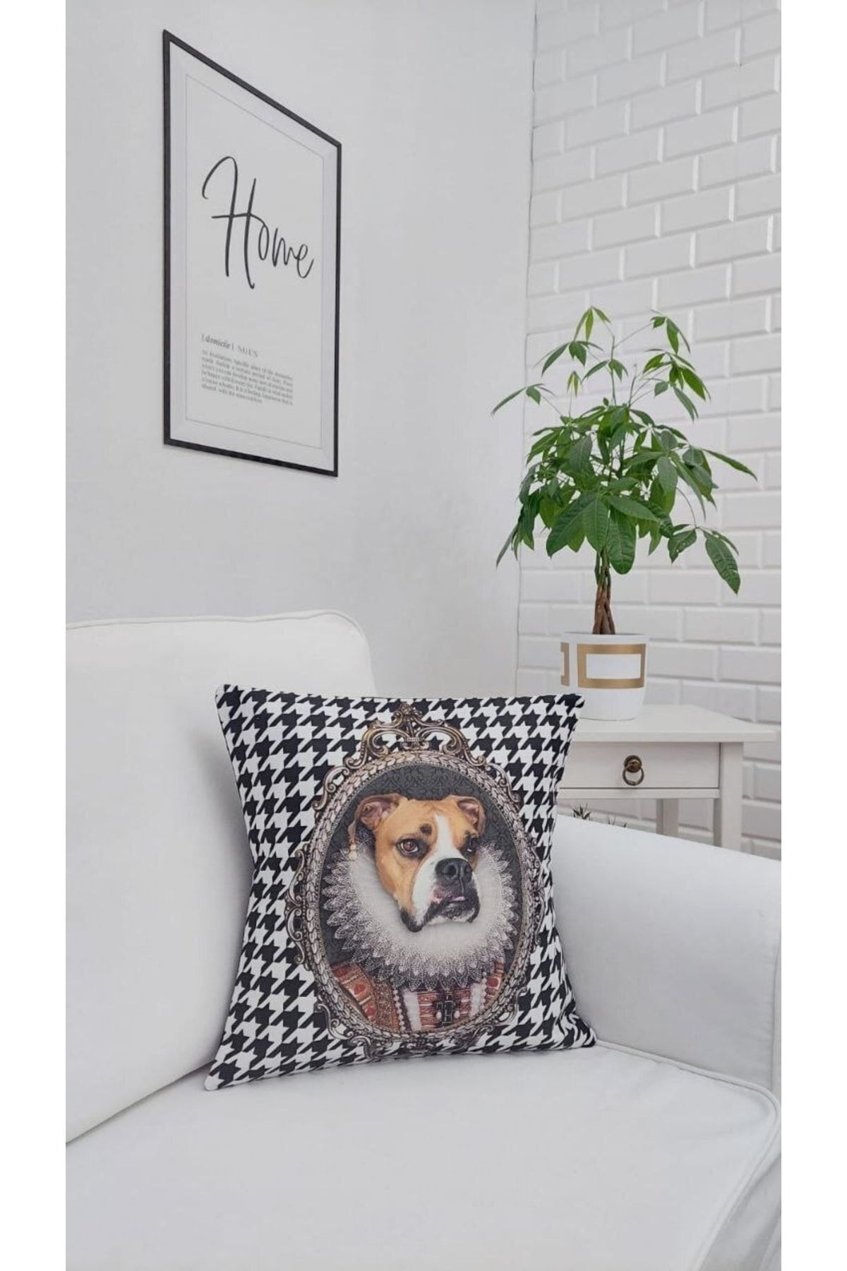 Kraliyet Boksör Kaz Ayağı Desen Kırlent Kılıfı