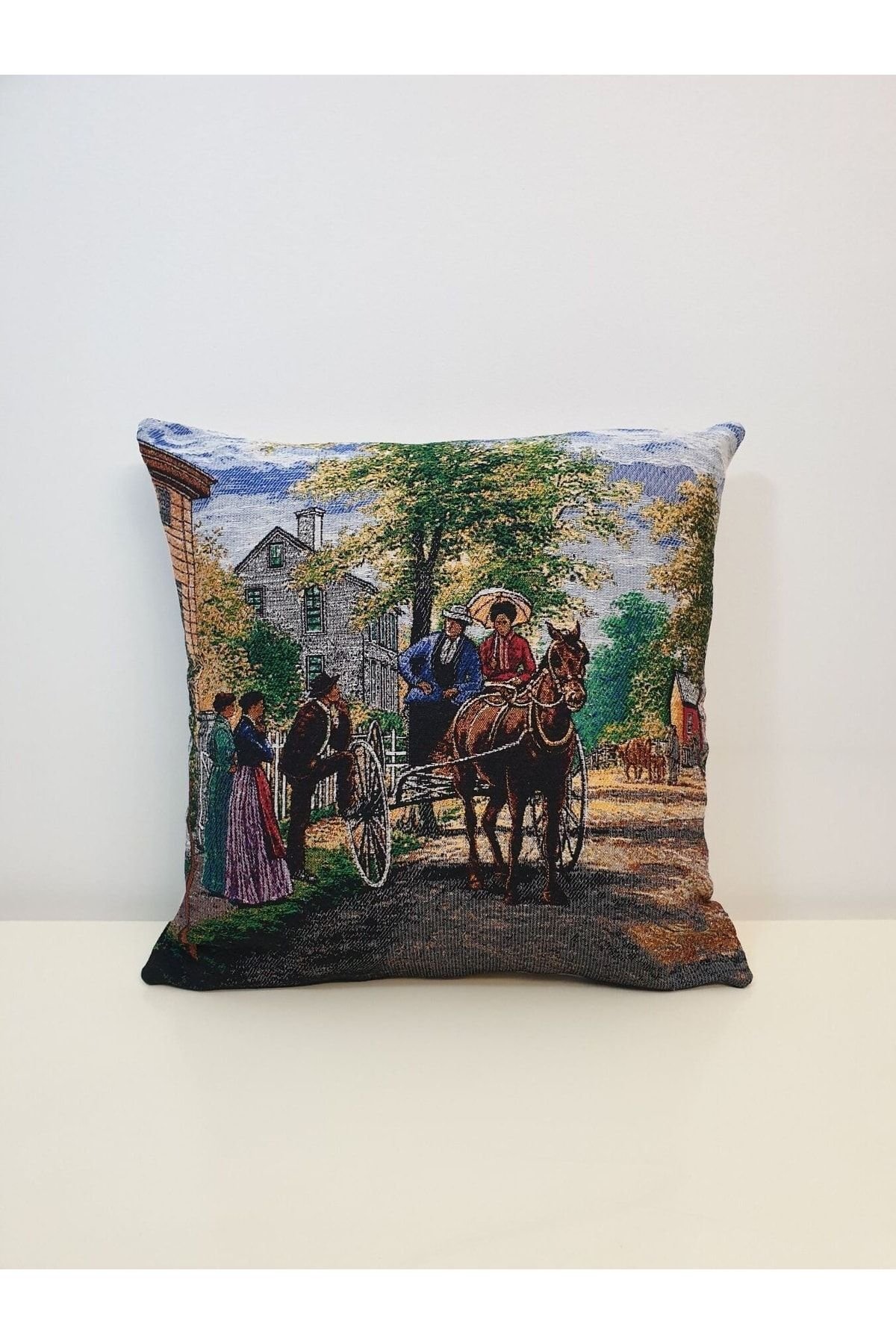 Goblen At Arabası Kırlent Kılıf