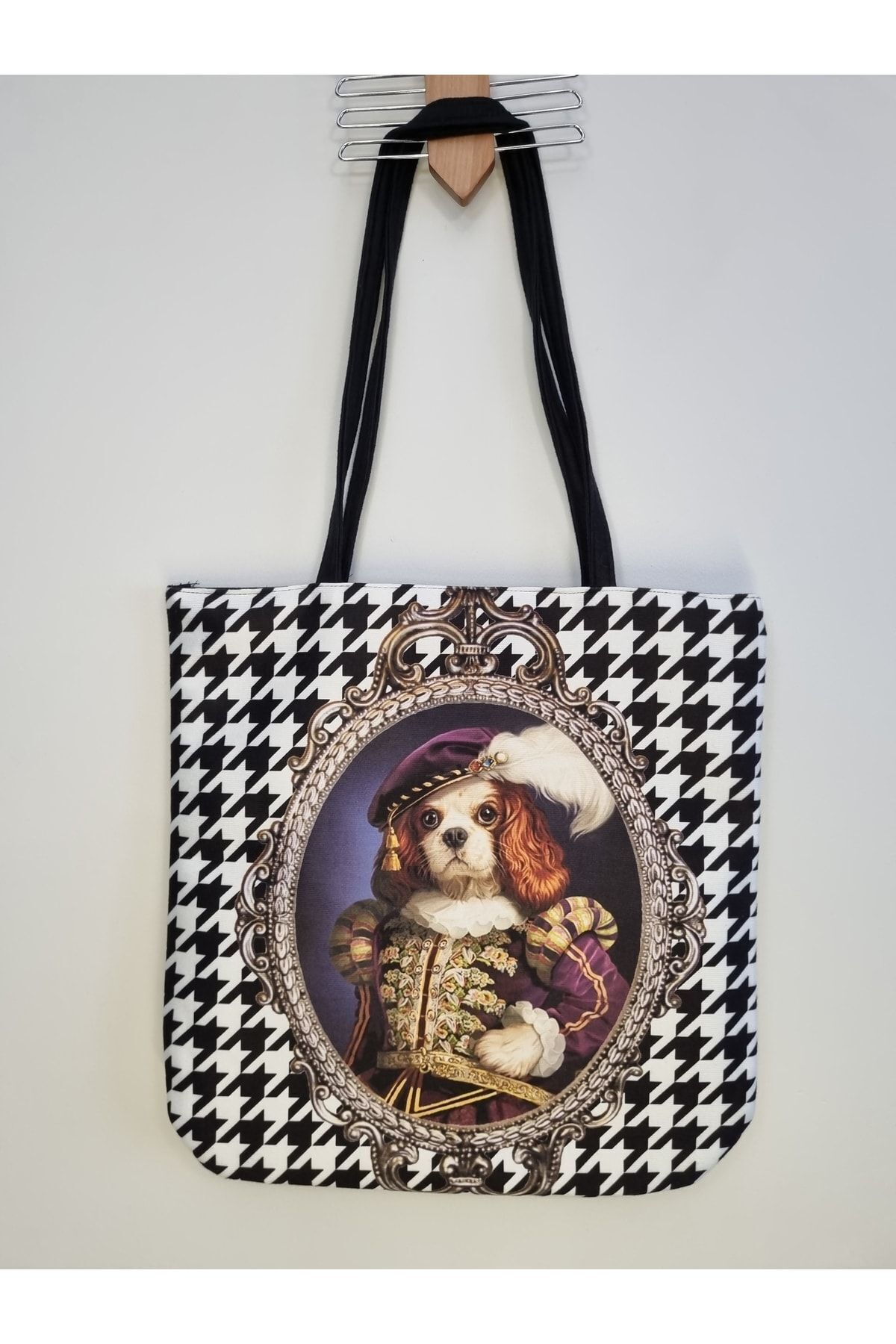Prens Köpek Kaz Ayağı Baskılı Çanta