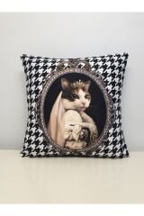 Prensess Kedi Kaz Ayağı Desen Kırlent Kılıfı