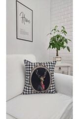 Atkılı Geyik Kaz Ayağı Desen Kırlent Kılıfı